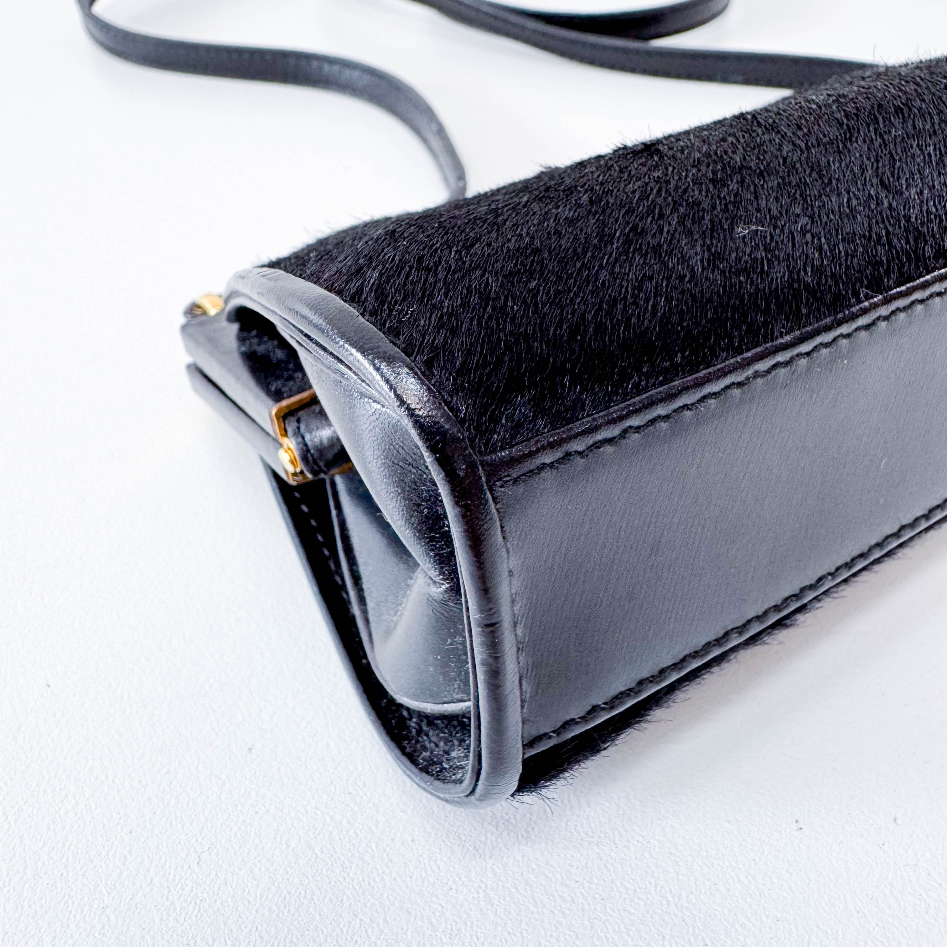 Mini Black Pony Hair Clutch Shoulder Bag