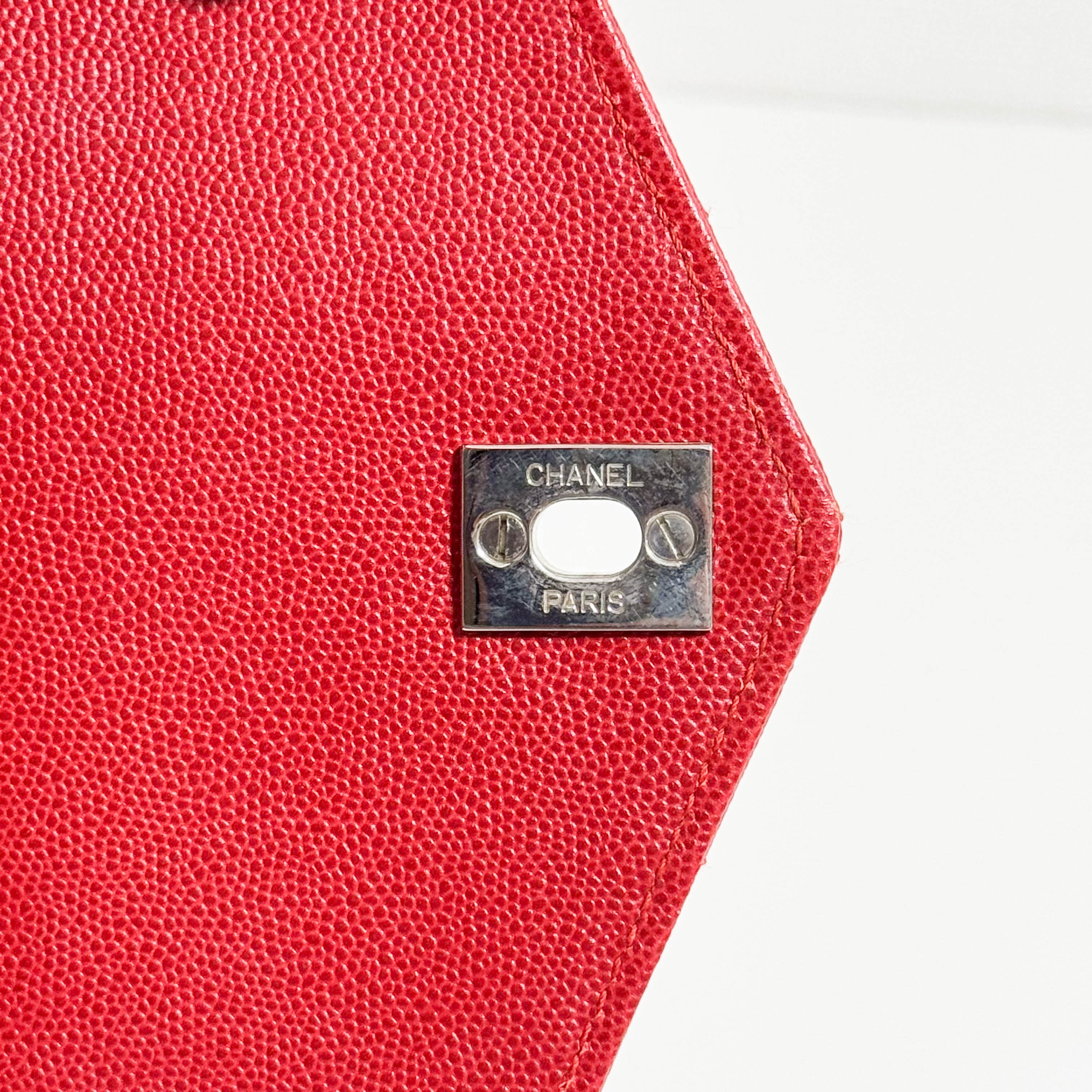 CHANEL Red Quilted Caviar Leather Envelope Flap Square Top Handle Handbag, in , Sold by HIVE PRELOVED - Handle Bags