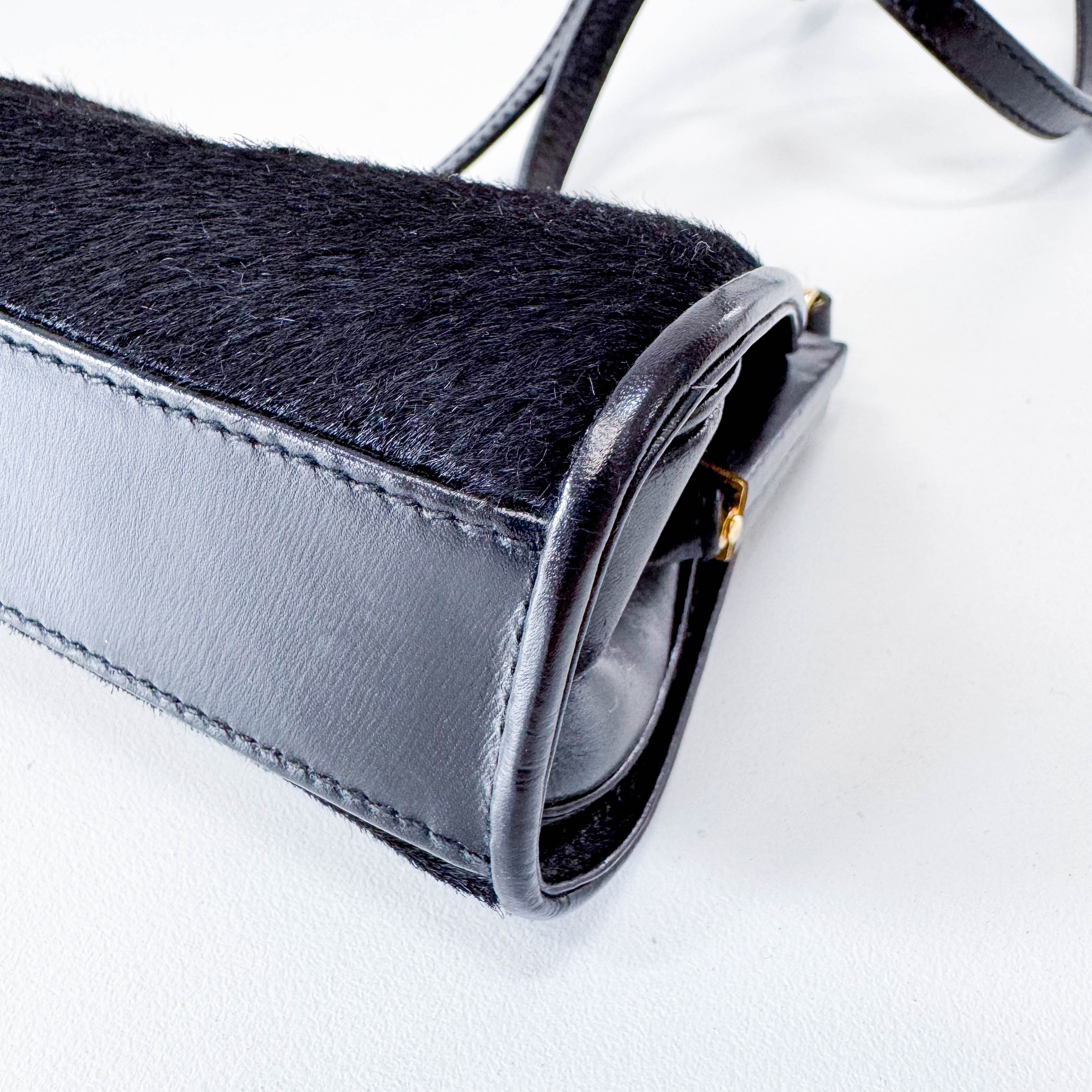 Mini Black Pony Hair Clutch Shoulder Bag
