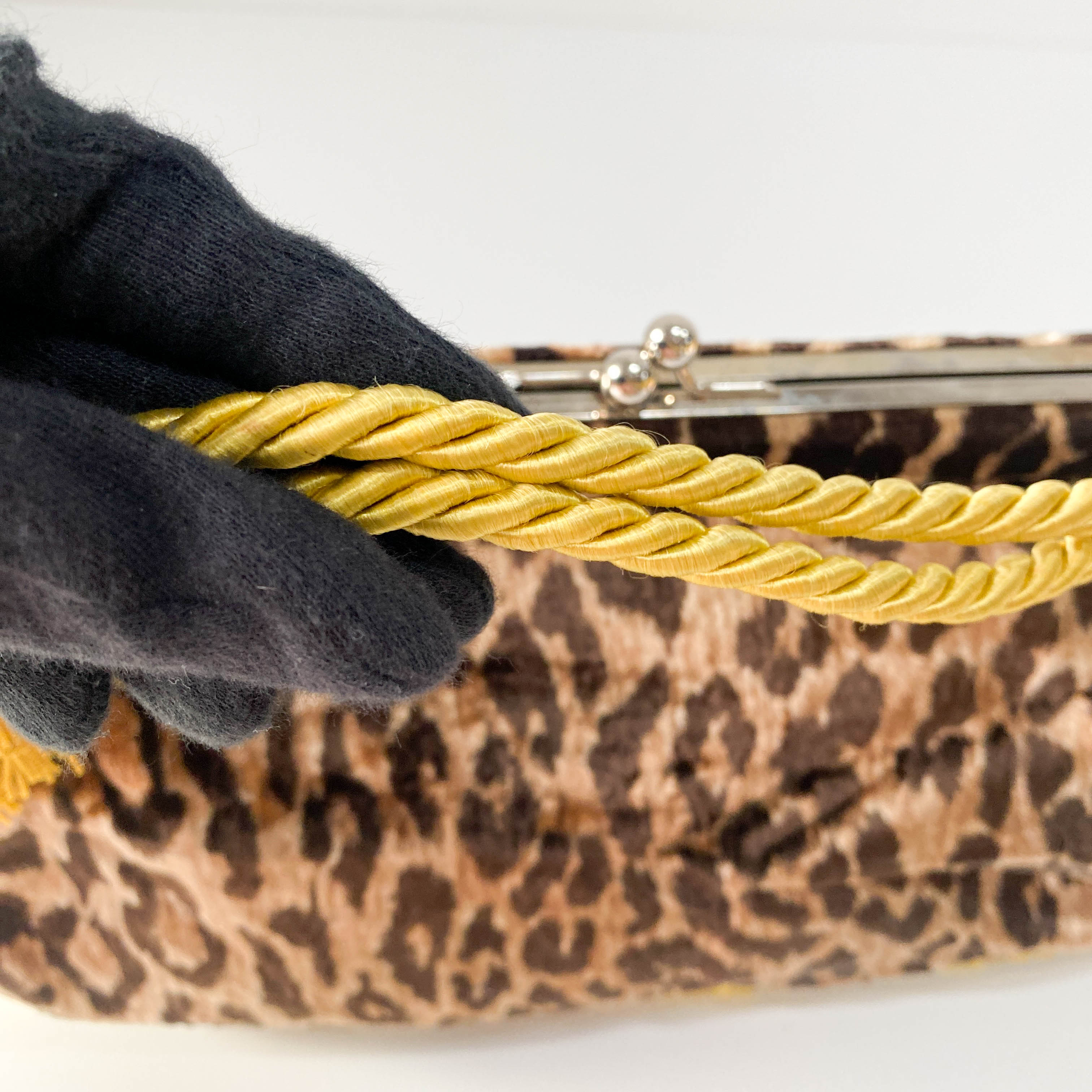 Brown Leopard Print Velvet Handbag