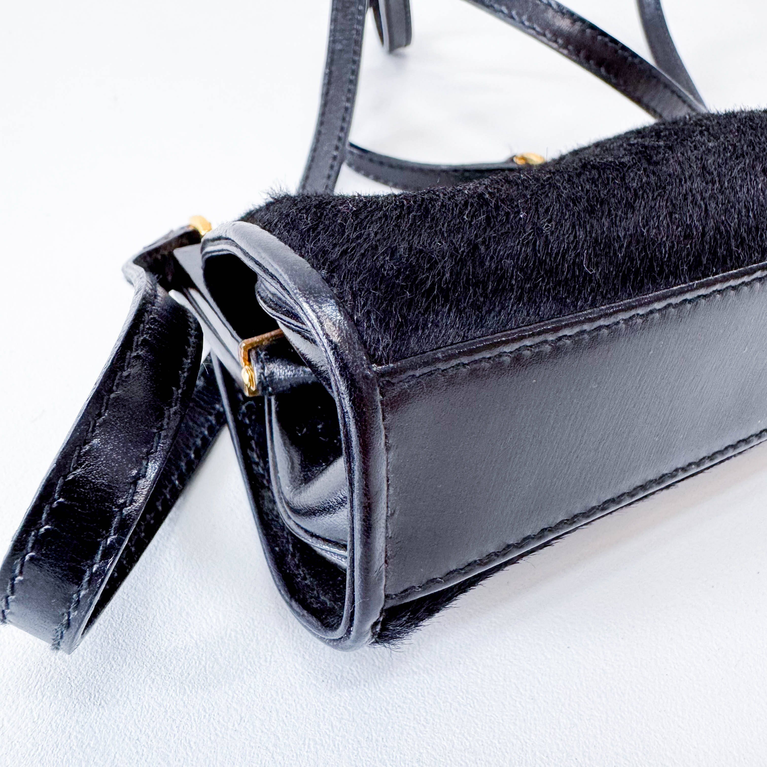 Mini Black Pony Hair Clutch Shoulder Bag