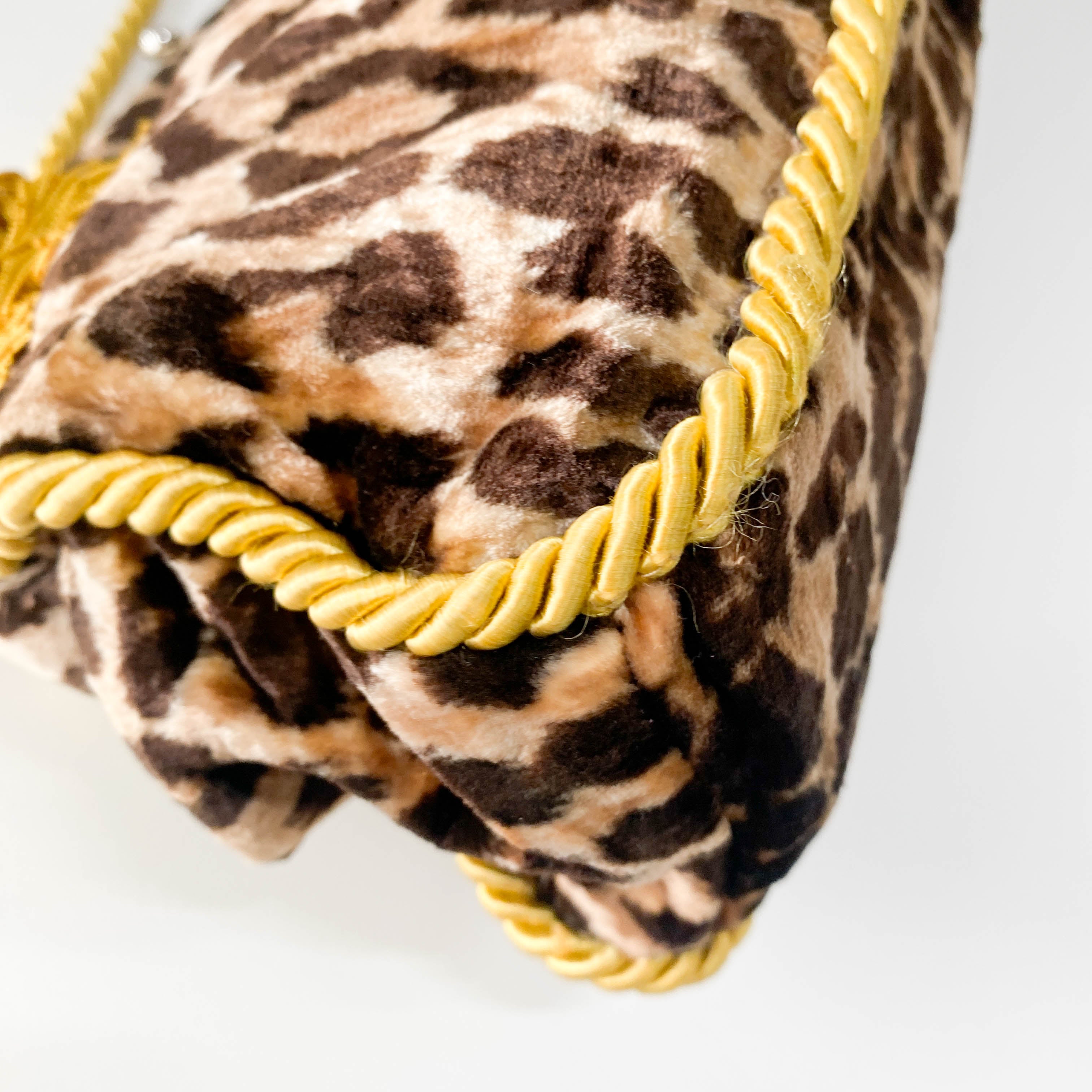 Brown Leopard Print Velvet Handbag