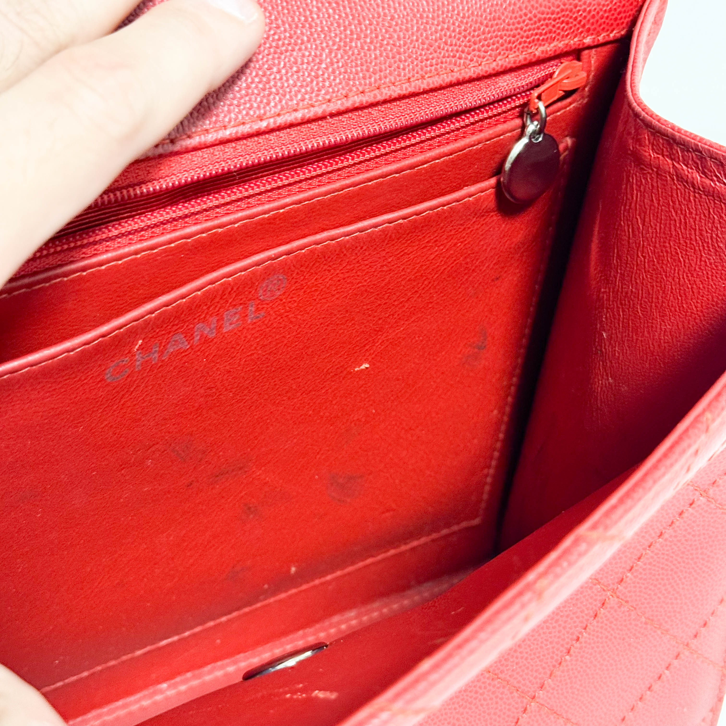 CHANEL Red Quilted Caviar Leather Envelope Flap Square Top Handle Handbag, in , Sold by HIVE PRELOVED - Handle Bags