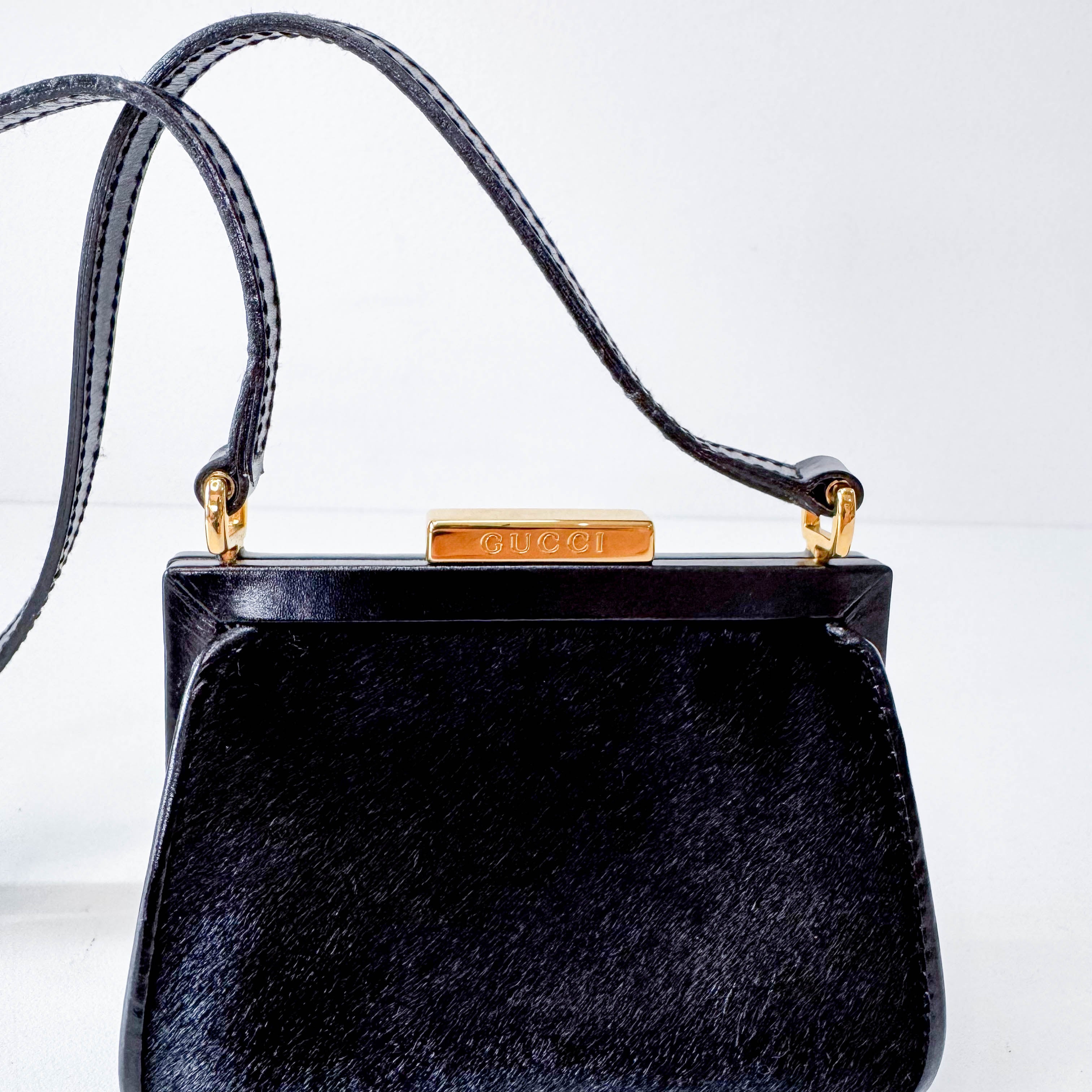 Mini Black Pony Hair Clutch Shoulder Bag