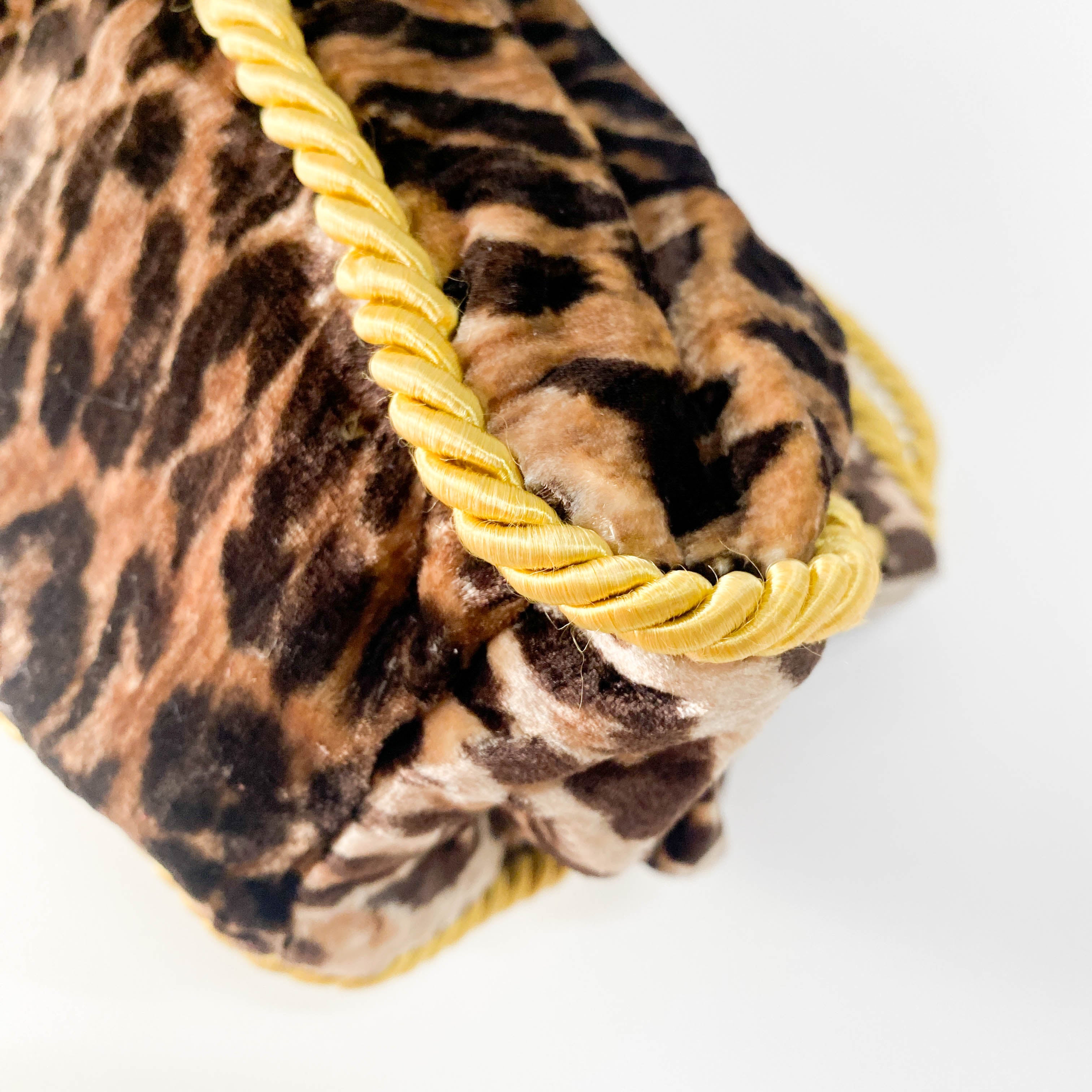 Brown Leopard Print Velvet Handbag