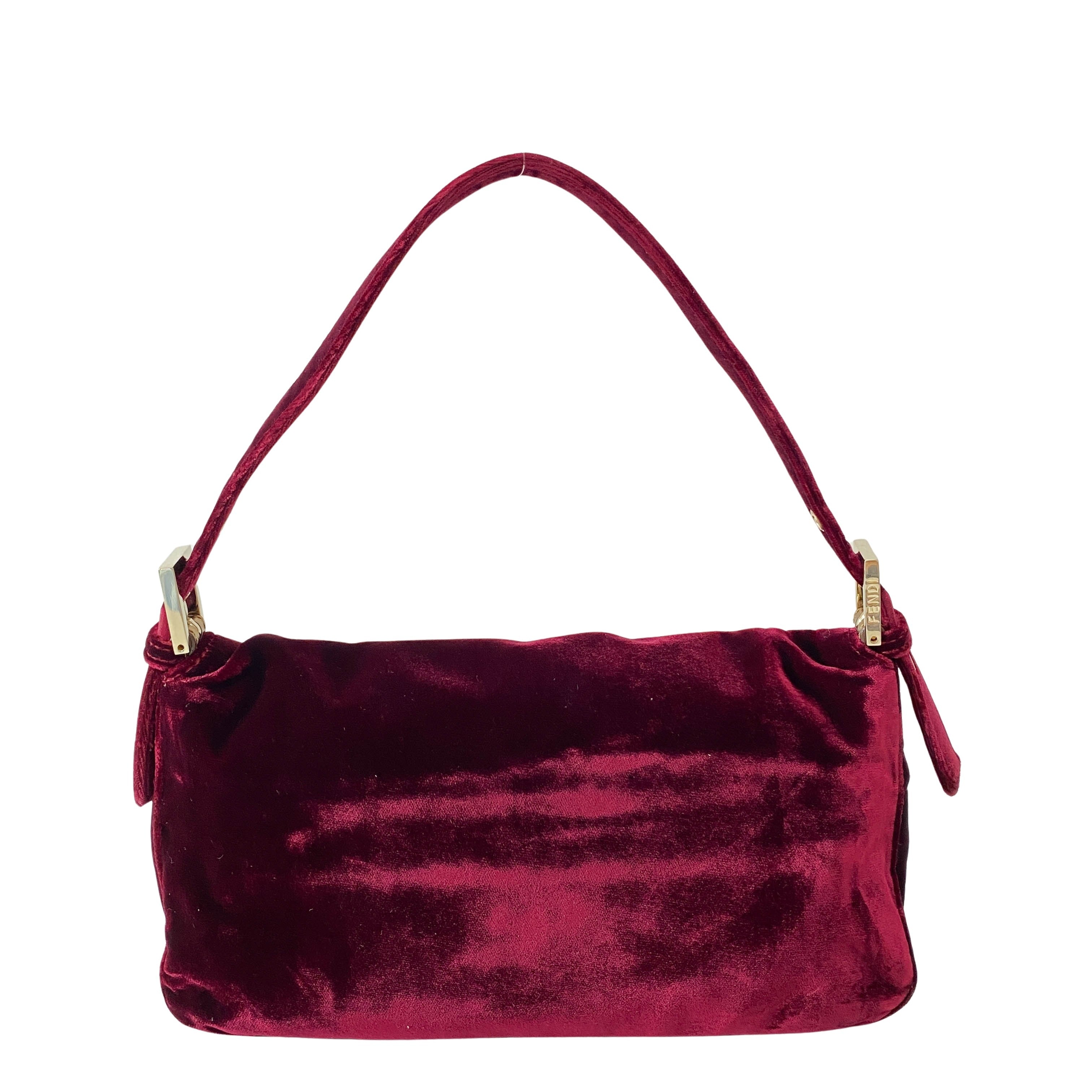 Limited Edition Baguette Burgundy Velvet Gold Fringe Shoulder Bag