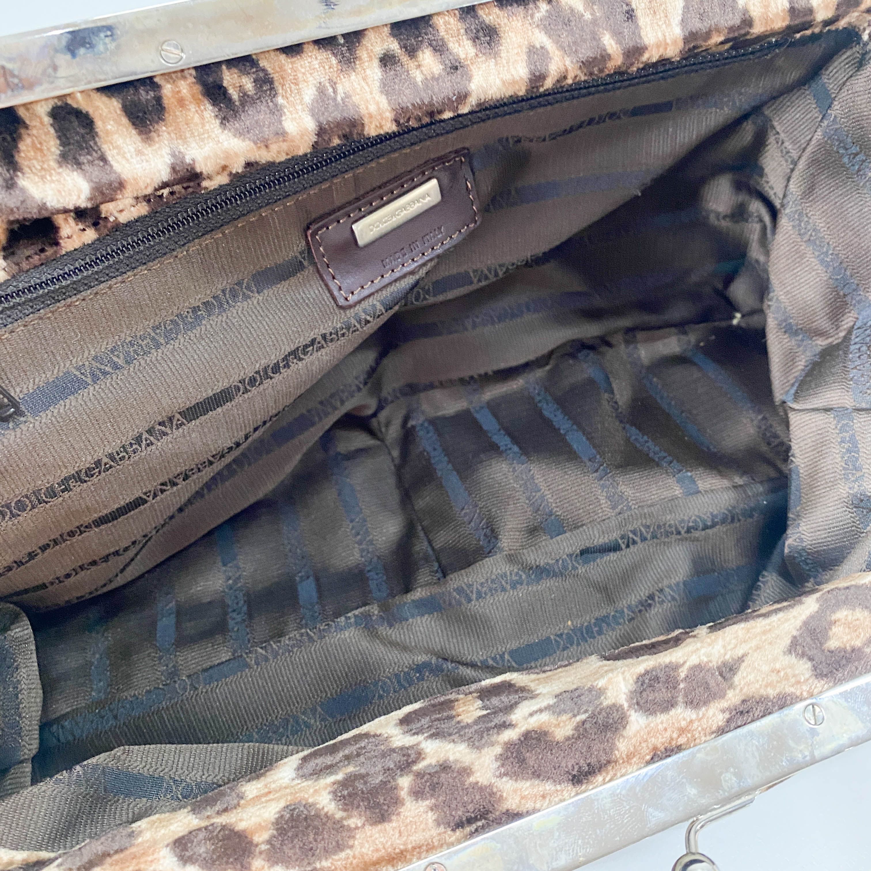 Brown Leopard Print Velvet Handbag