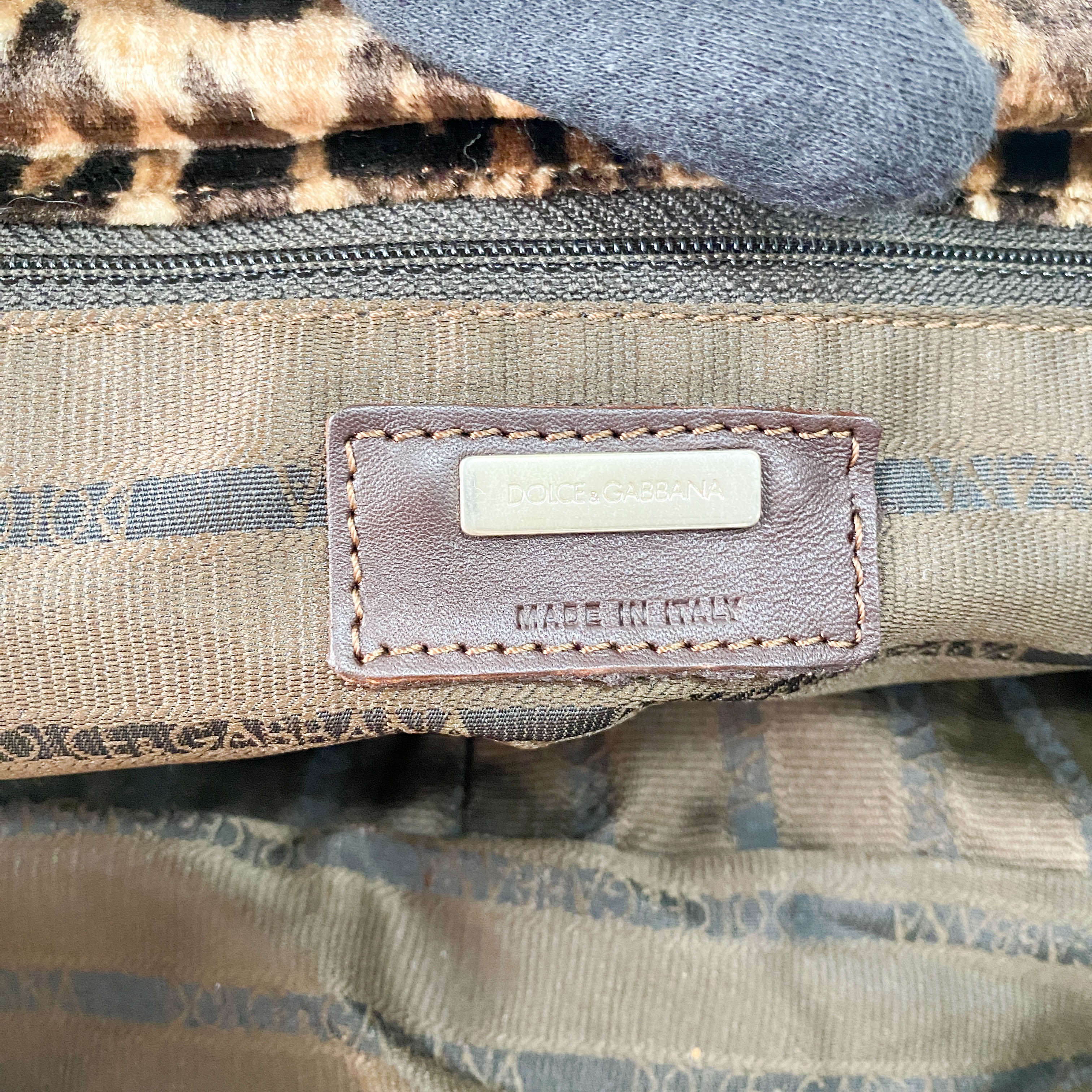 Brown Leopard Print Velvet Handbag