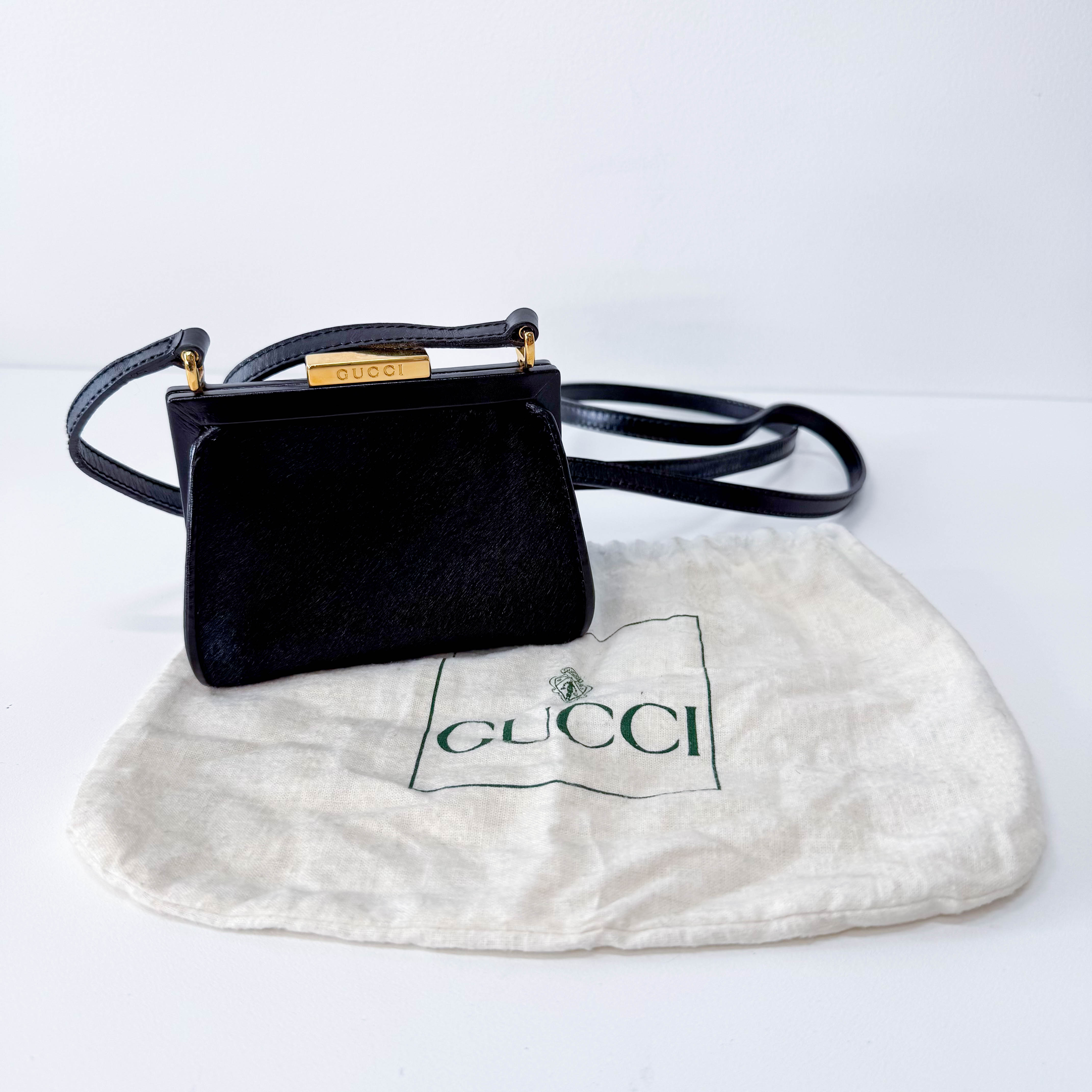 Mini Black Pony Hair Clutch Shoulder Bag