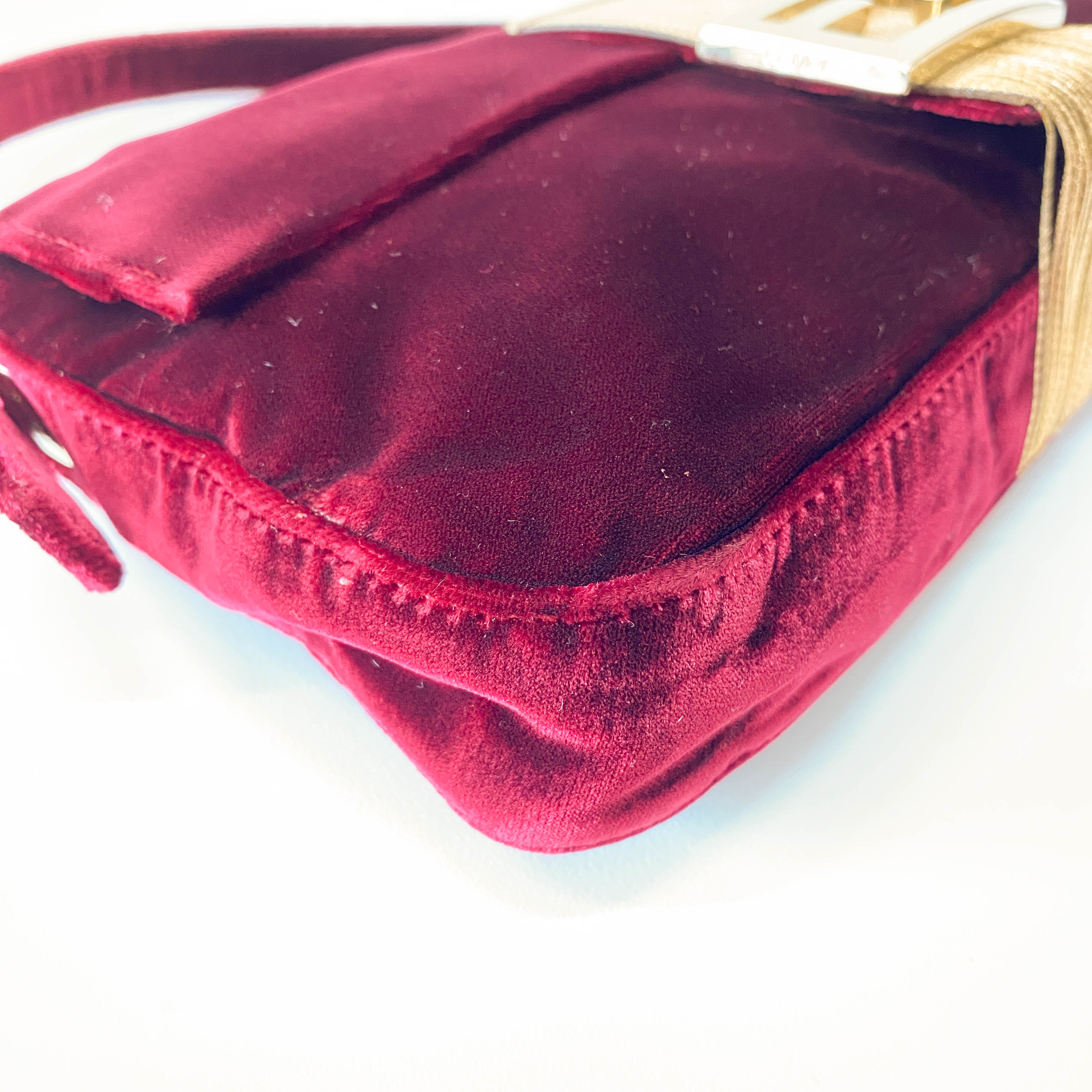 Limited Edition Baguette Burgundy Velvet Gold Fringe Shoulder Bag