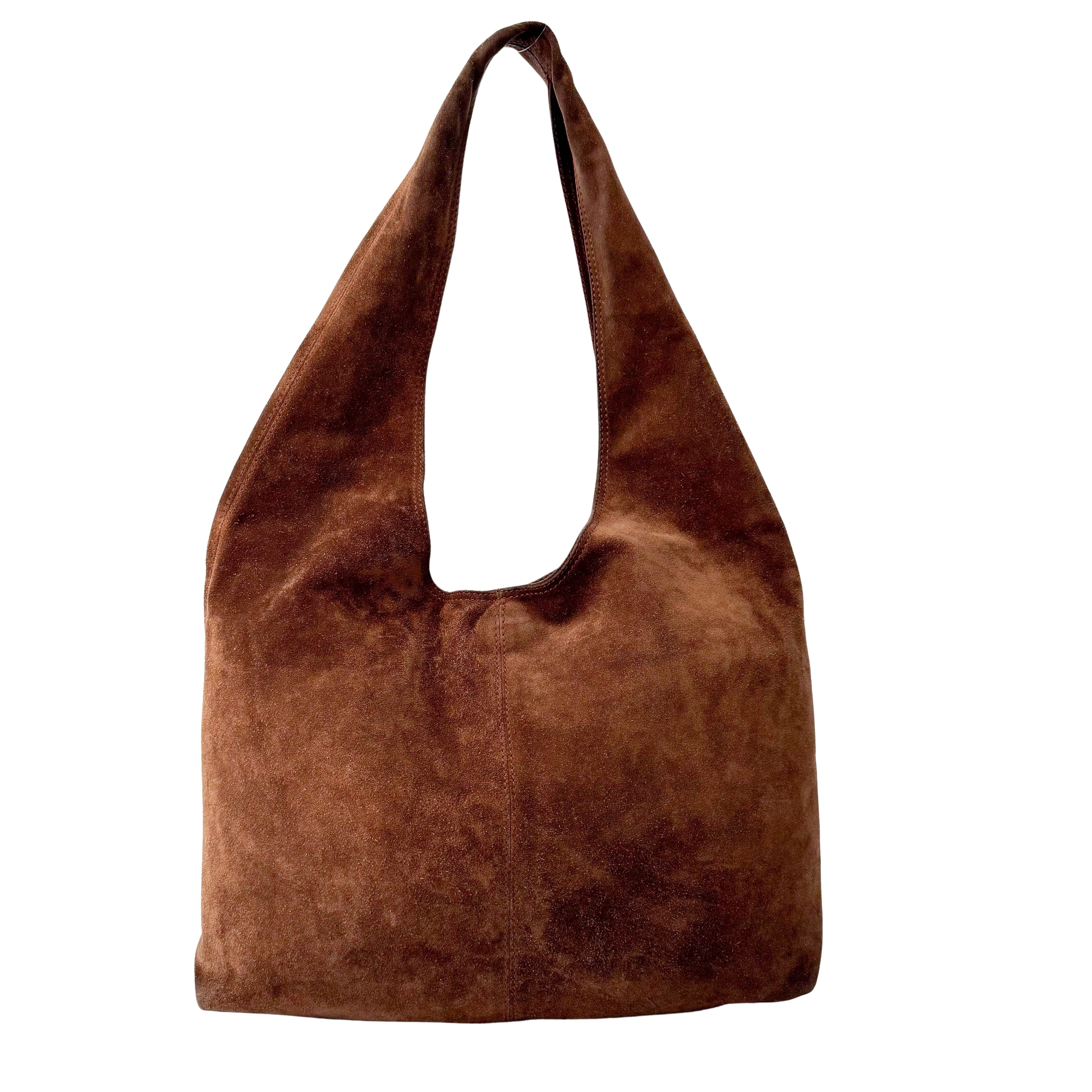 Brown Suede Hobo Shoulder Bag