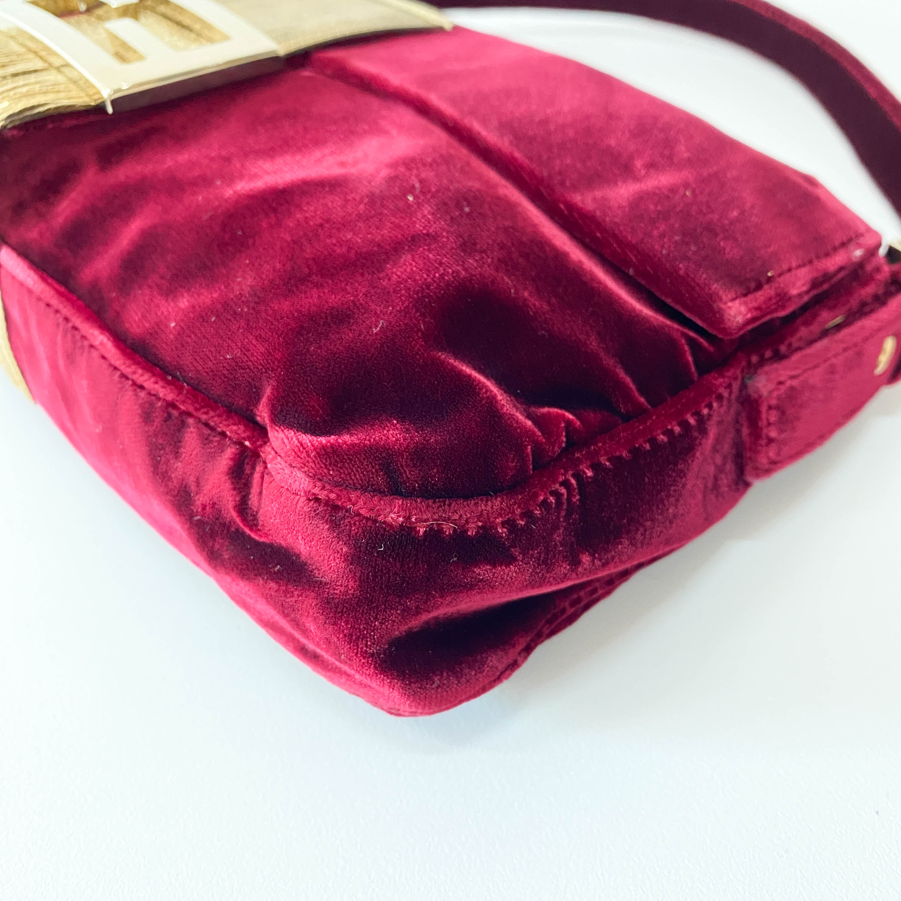 Limited Edition Baguette Burgundy Velvet Gold Fringe Shoulder Bag