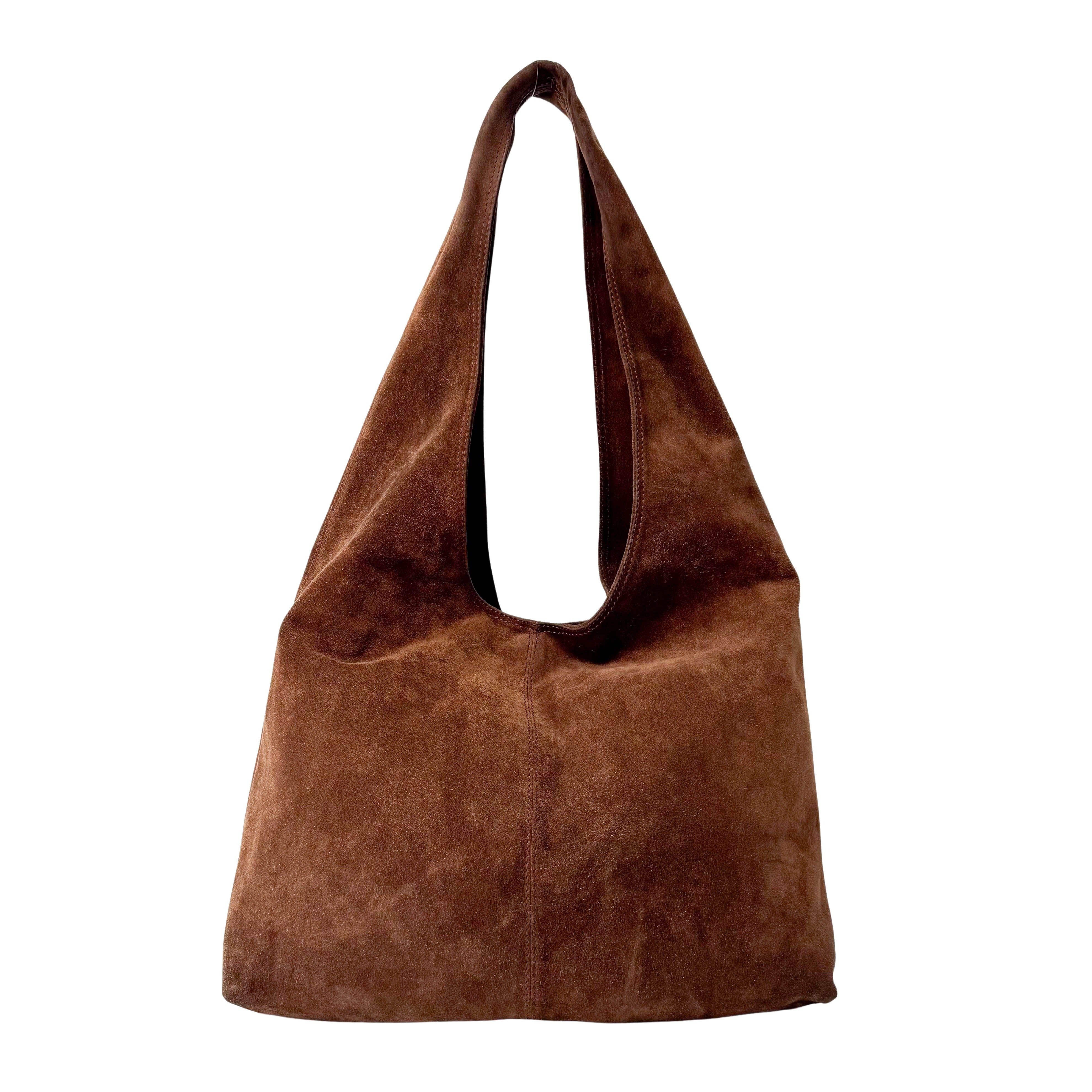 Brown Suede Hobo Shoulder Bag