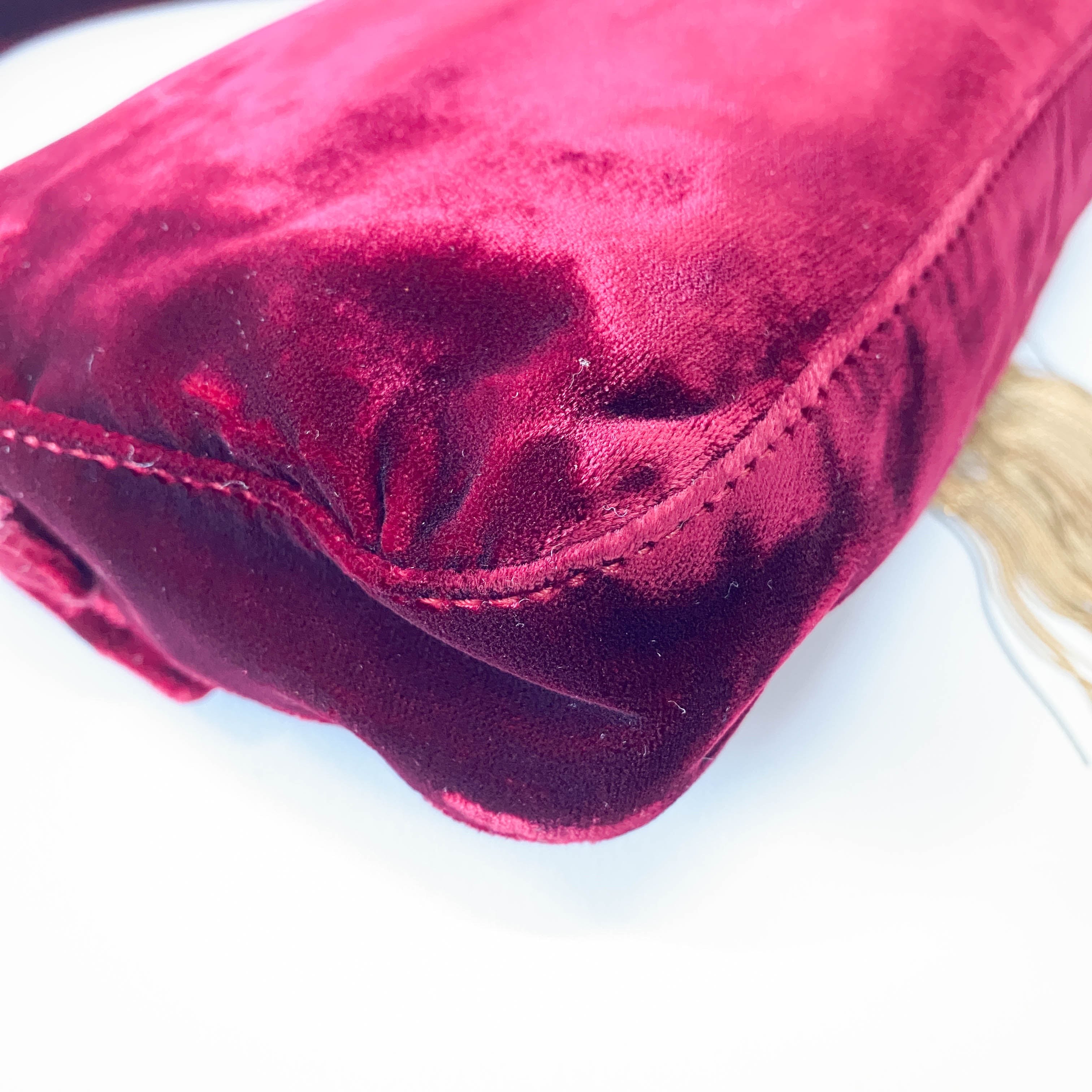 Limited Edition Baguette Burgundy Velvet Gold Fringe Shoulder Bag