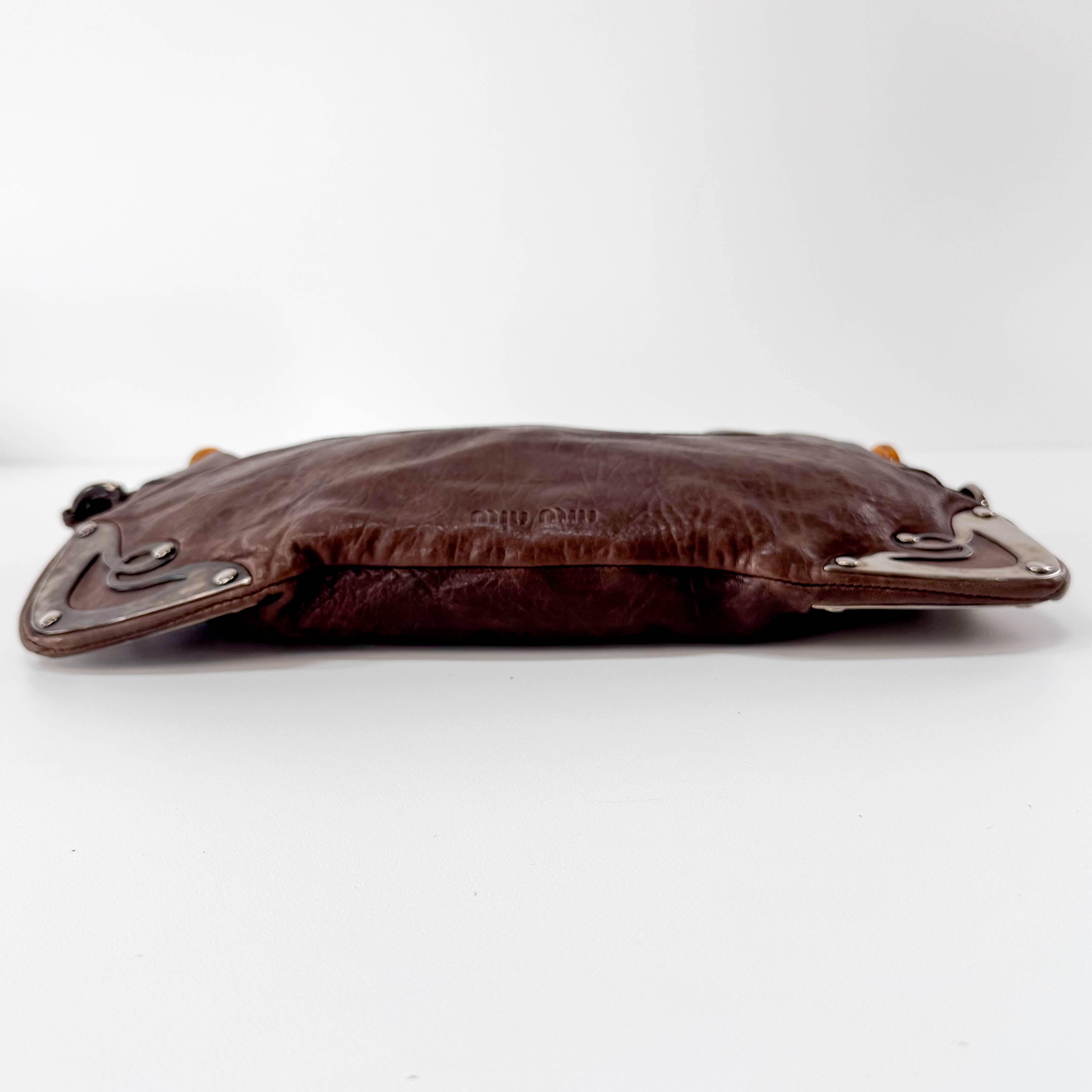 Brown Leather Plastic Chain Shoulder Bag