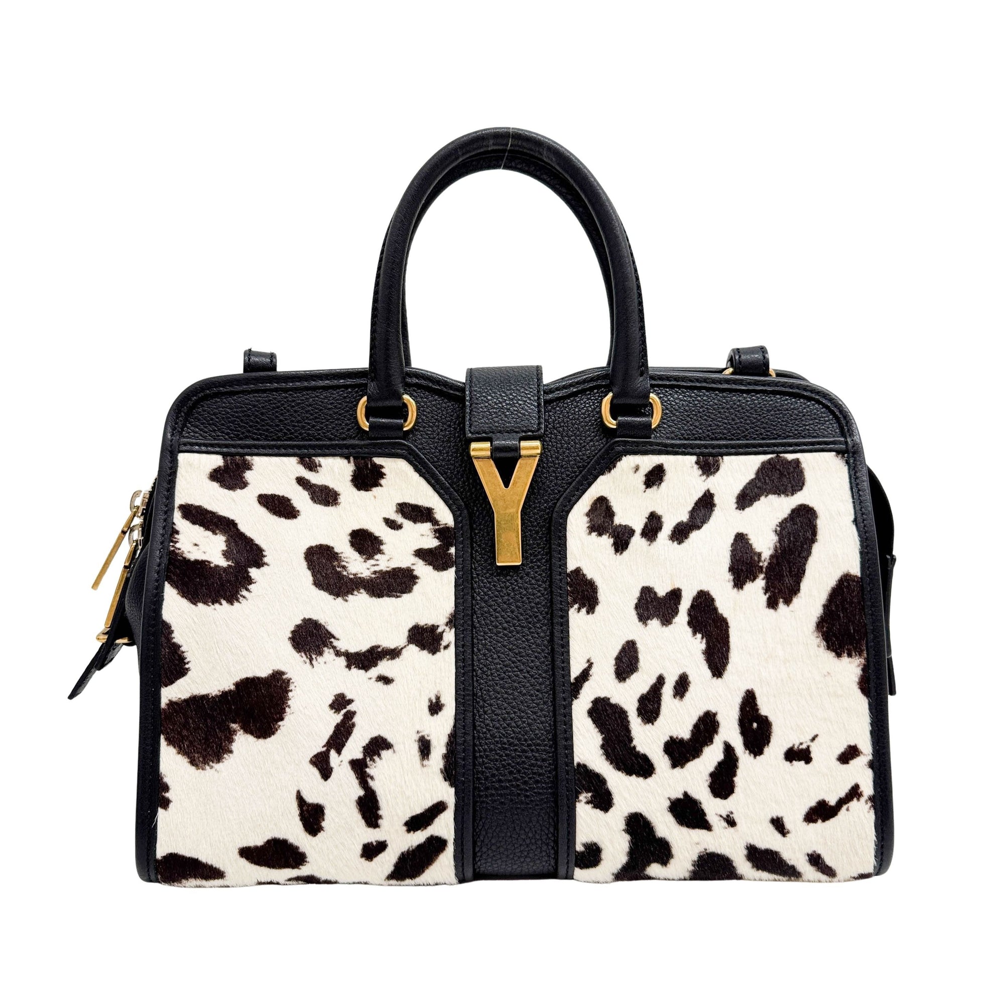 Cabas Chyc Brown & White Animal Print Pony Hair Two Way Tote Bag