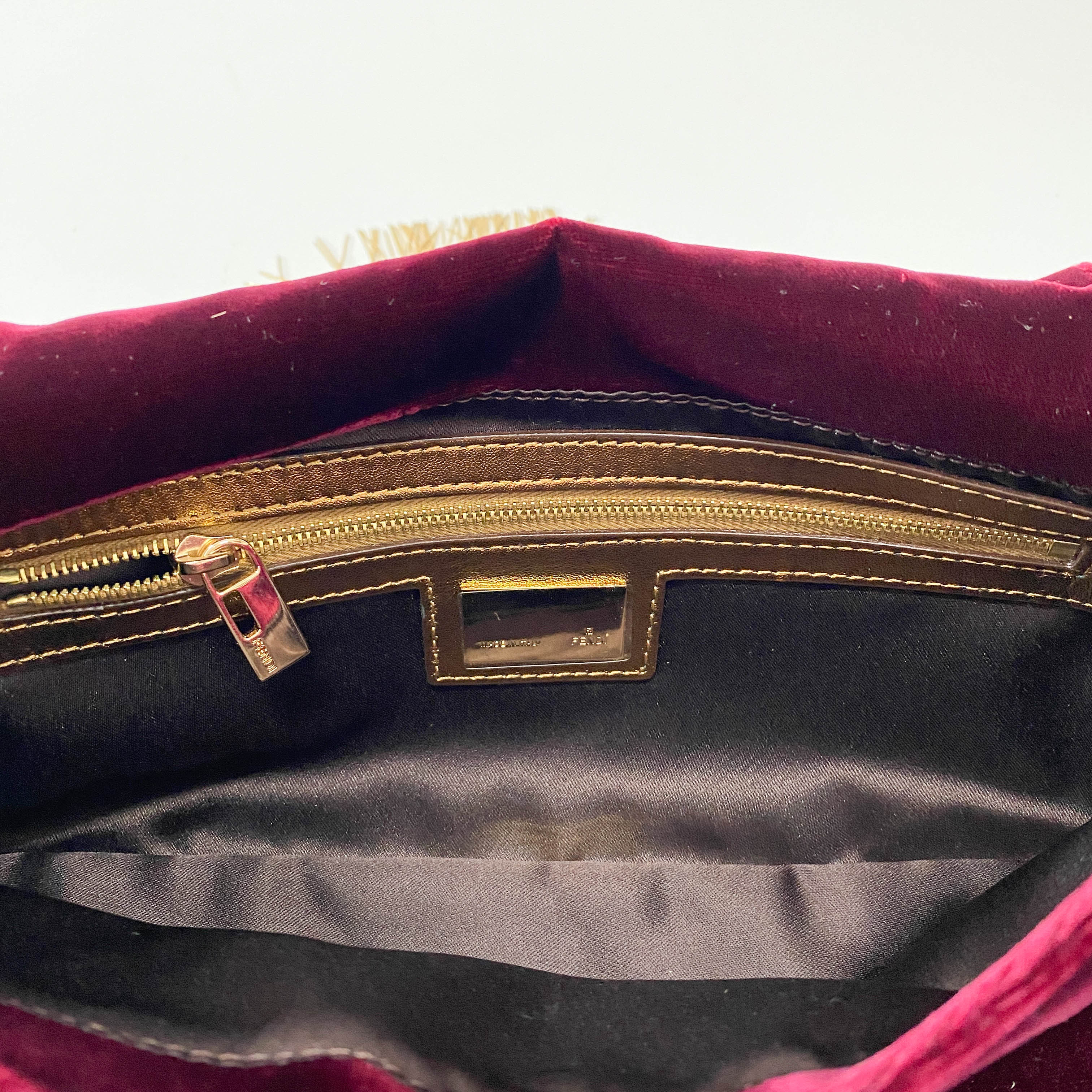 Limited Edition Baguette Burgundy Velvet Gold Fringe Shoulder Bag