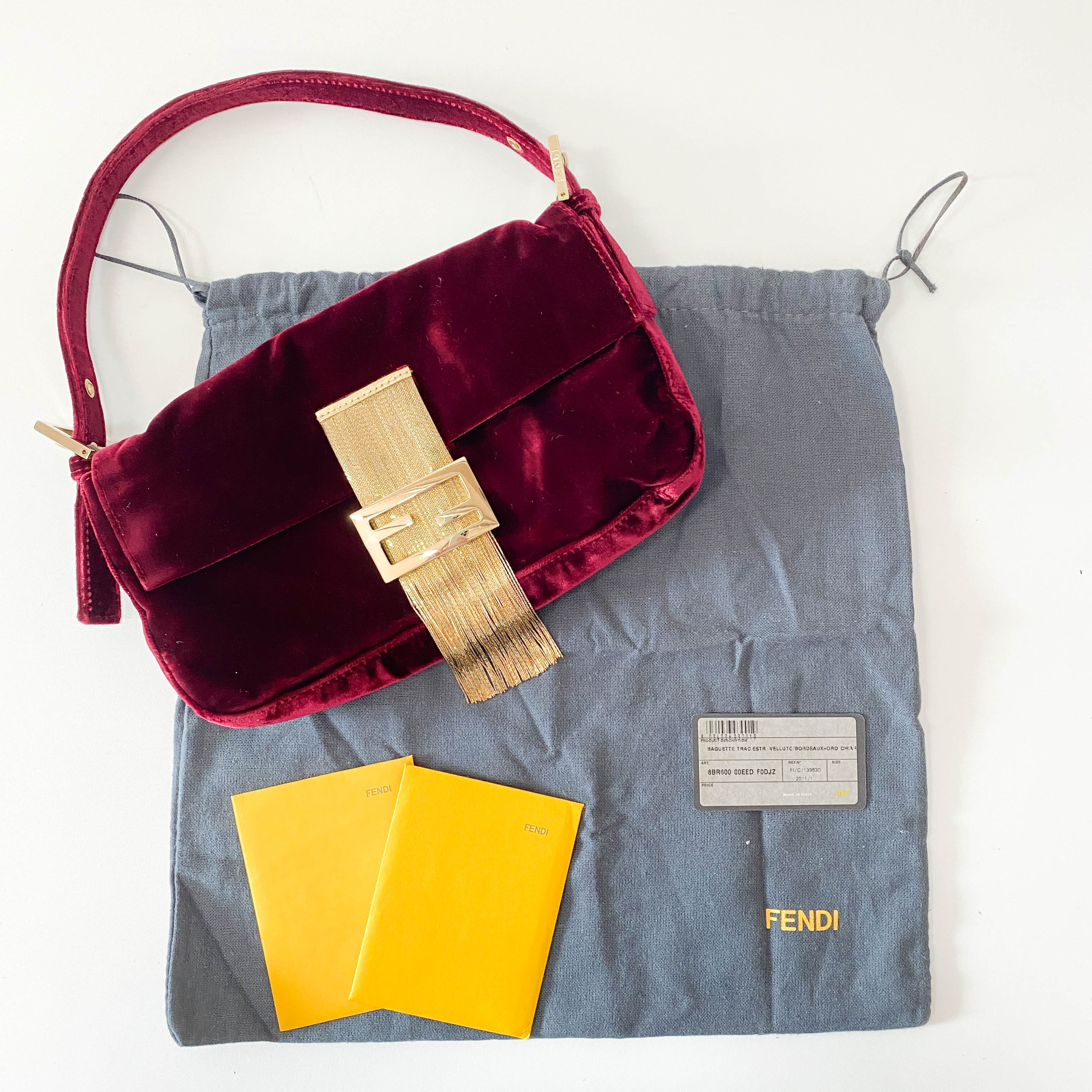 Limited Edition Baguette Burgundy Velvet Gold Fringe Shoulder Bag