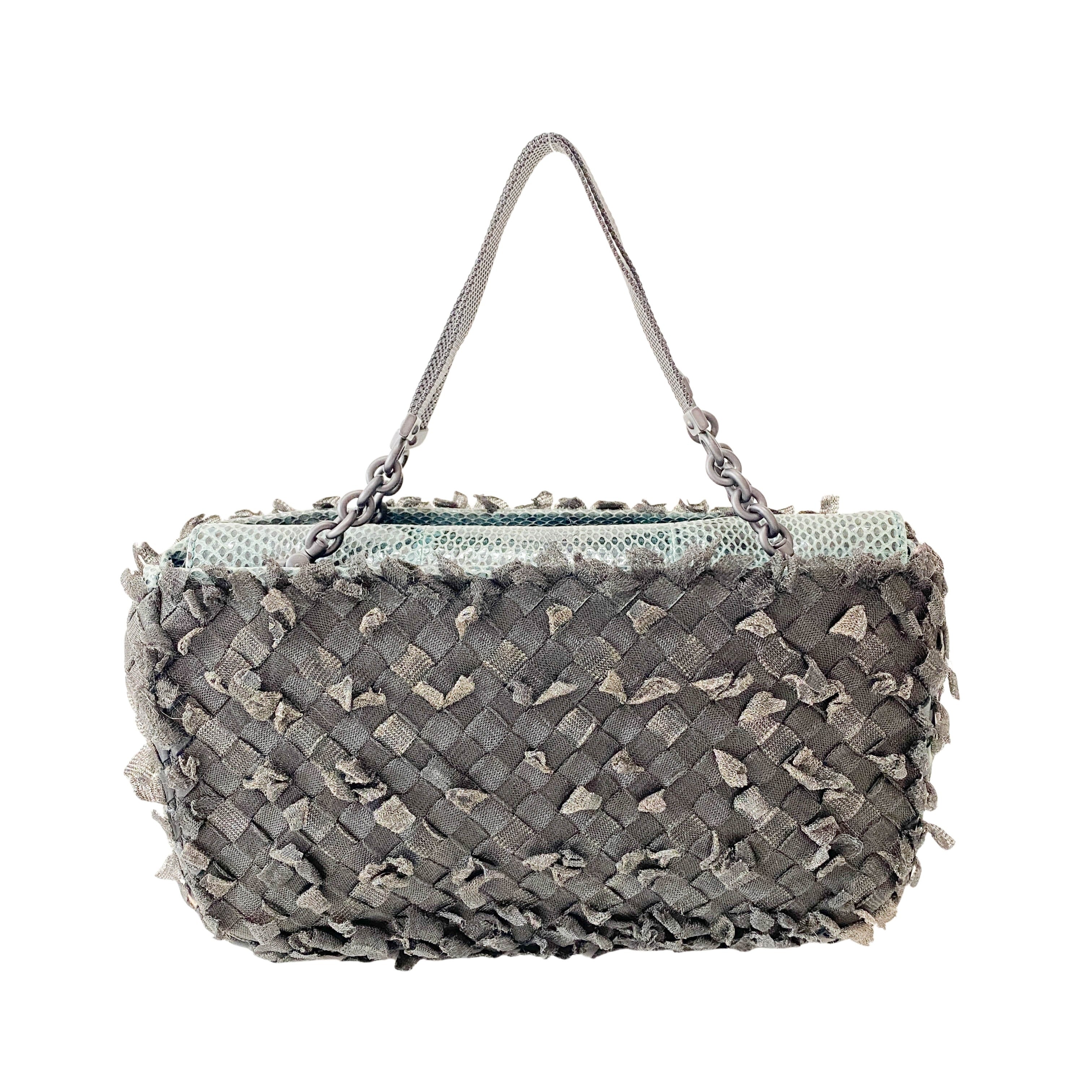 Black Intrecciato Cloth Shoulder Bag