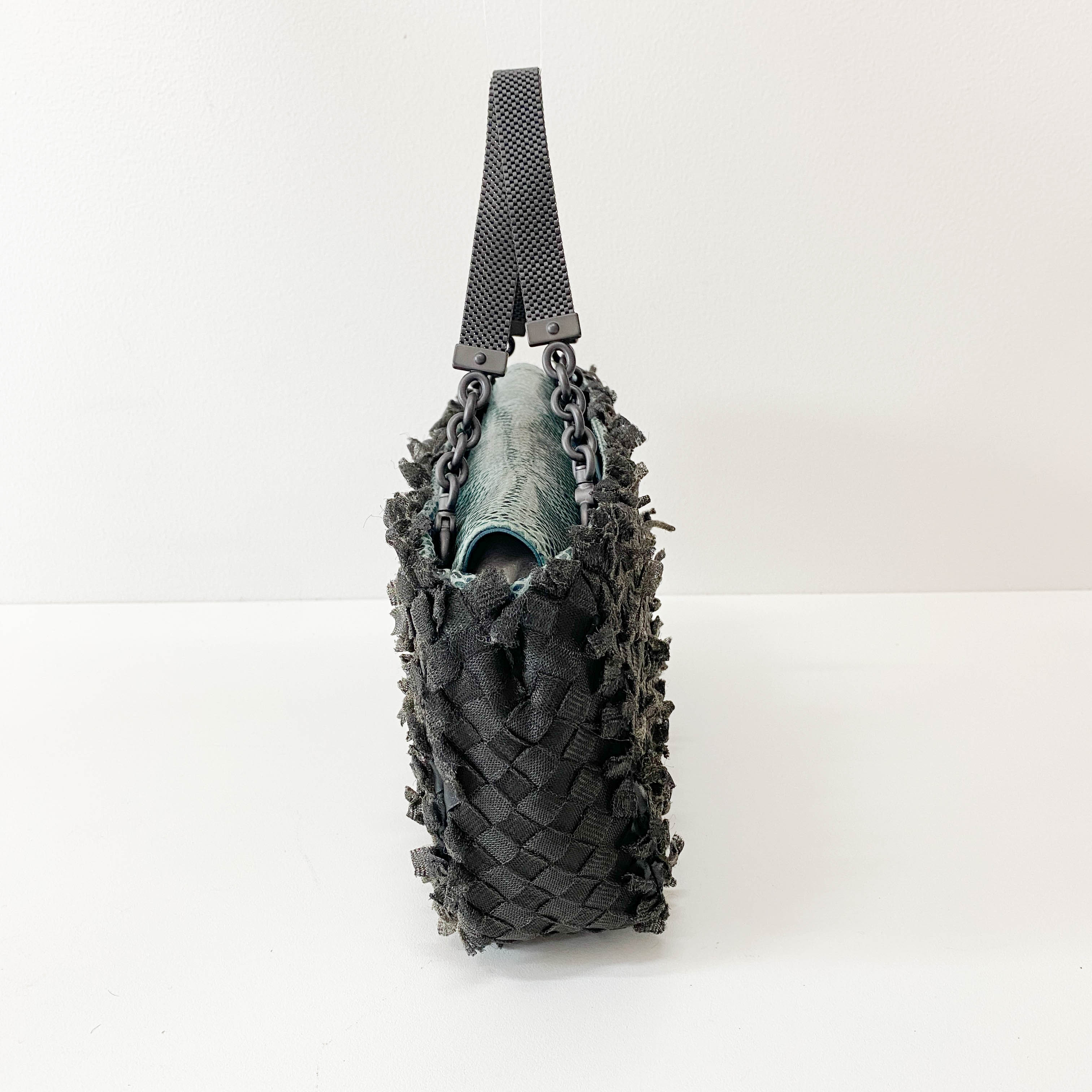 Black Intrecciato Cloth Shoulder Bag