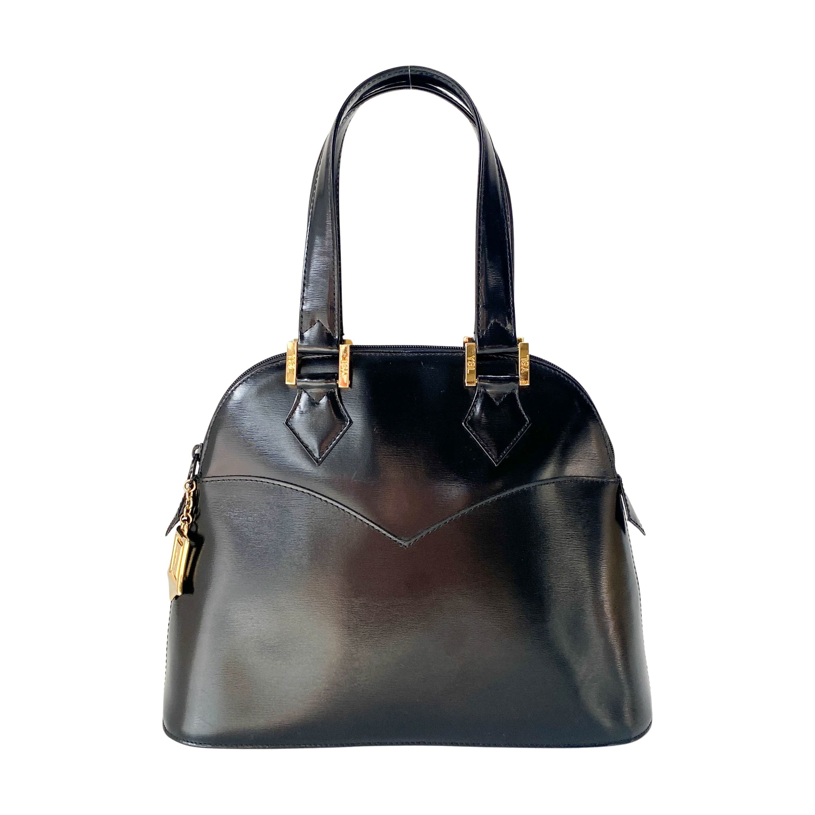 Black Leather Top Handle Bag