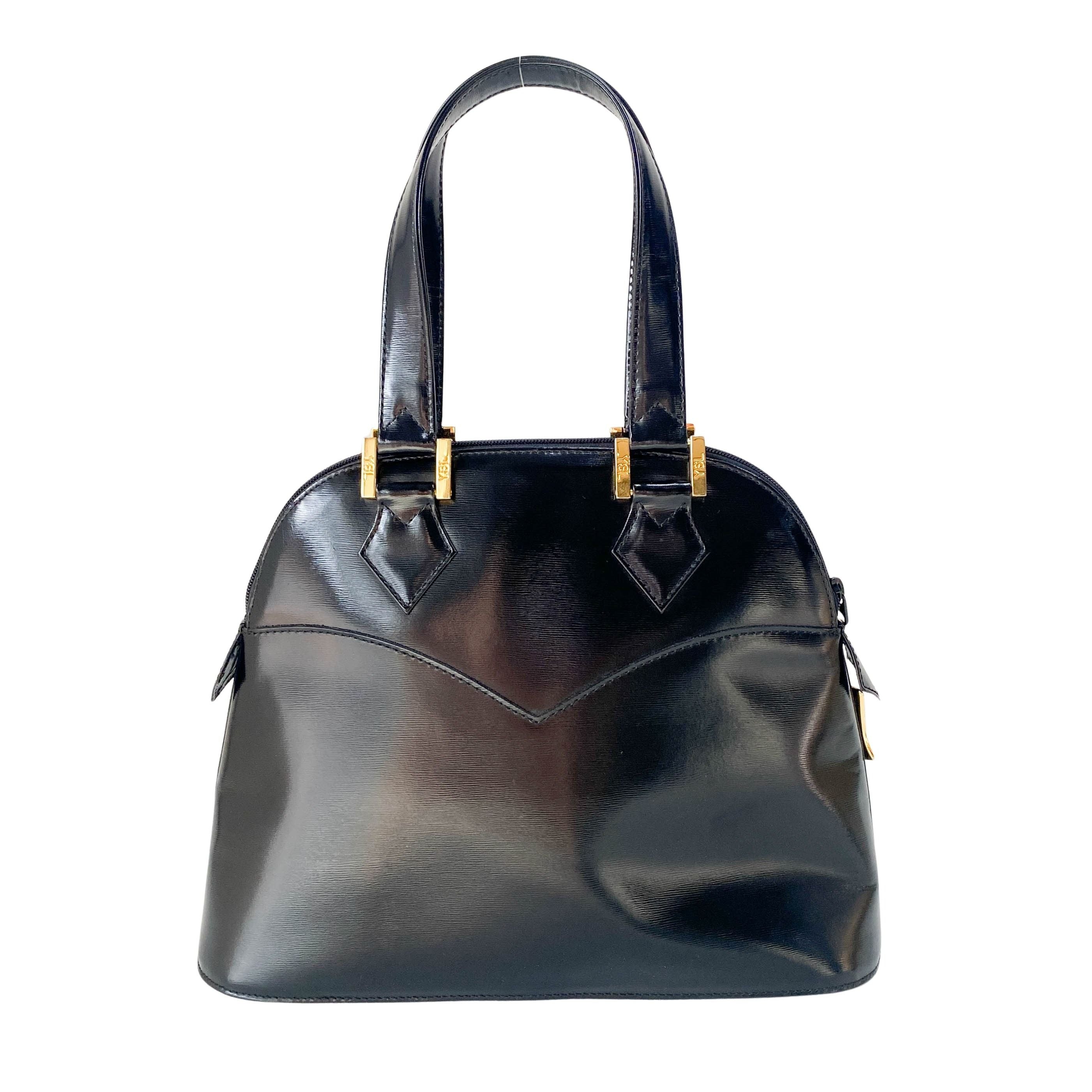 Black Leather Top Handle Bag