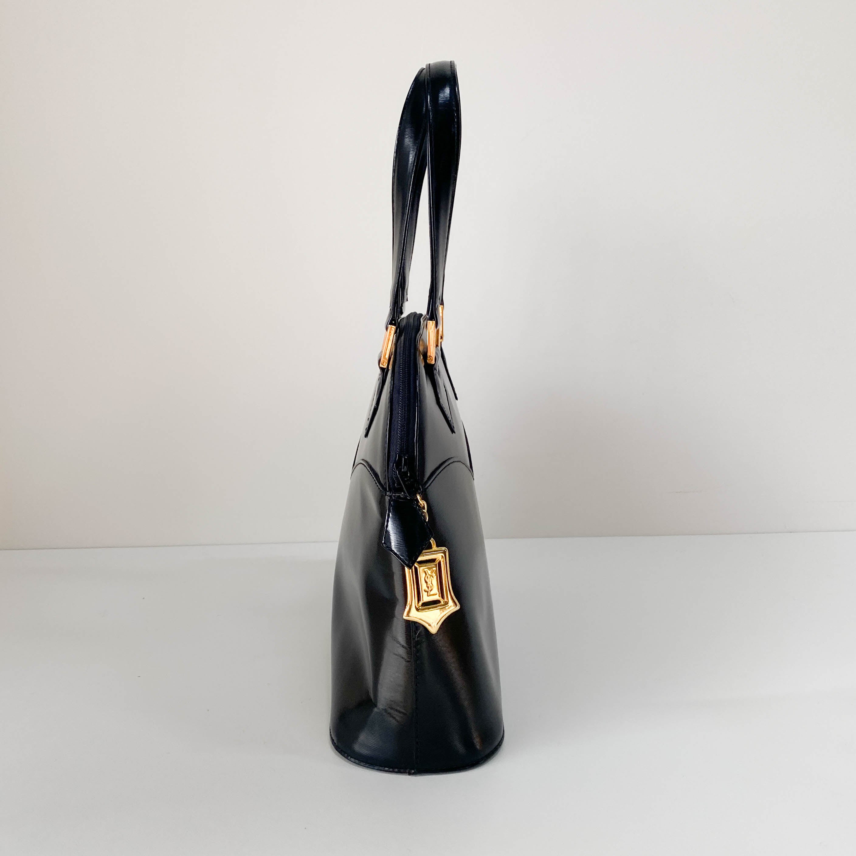 Black Leather Top Handle Bag