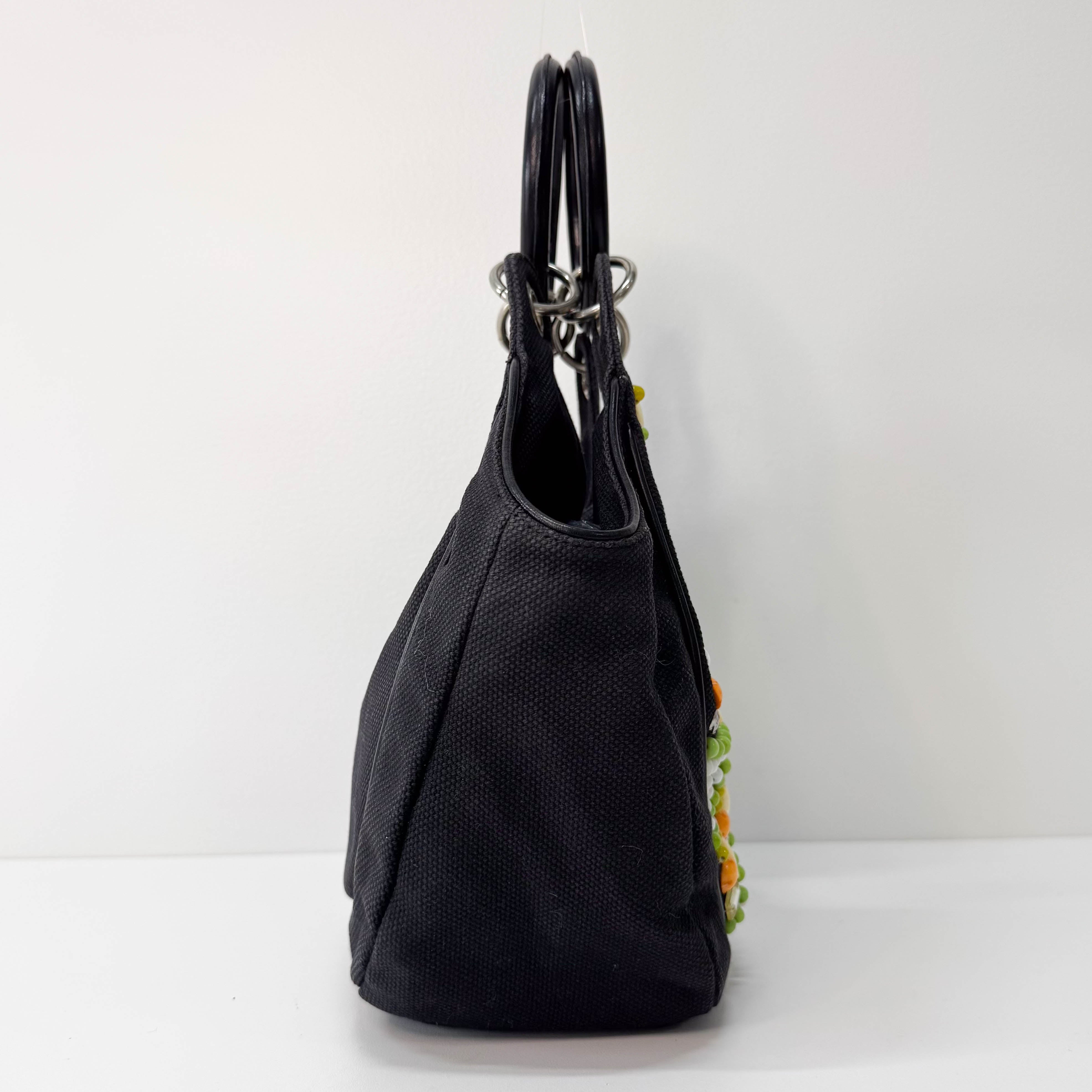 Archive Black denim Hobo Multicolor Beaded Double Round Handle Bag