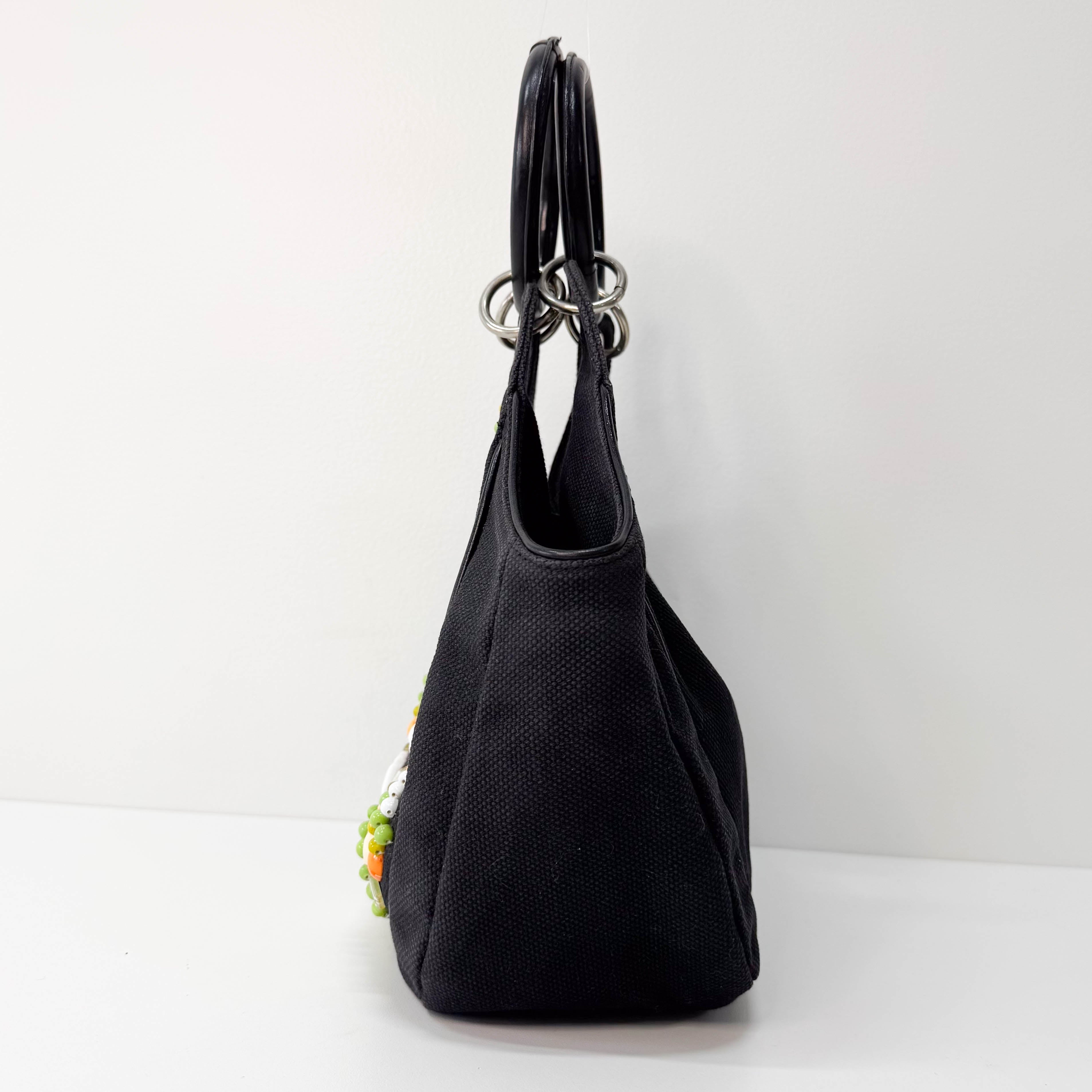 Archive Black denim Hobo Multicolor Beaded Double Round Handle Bag