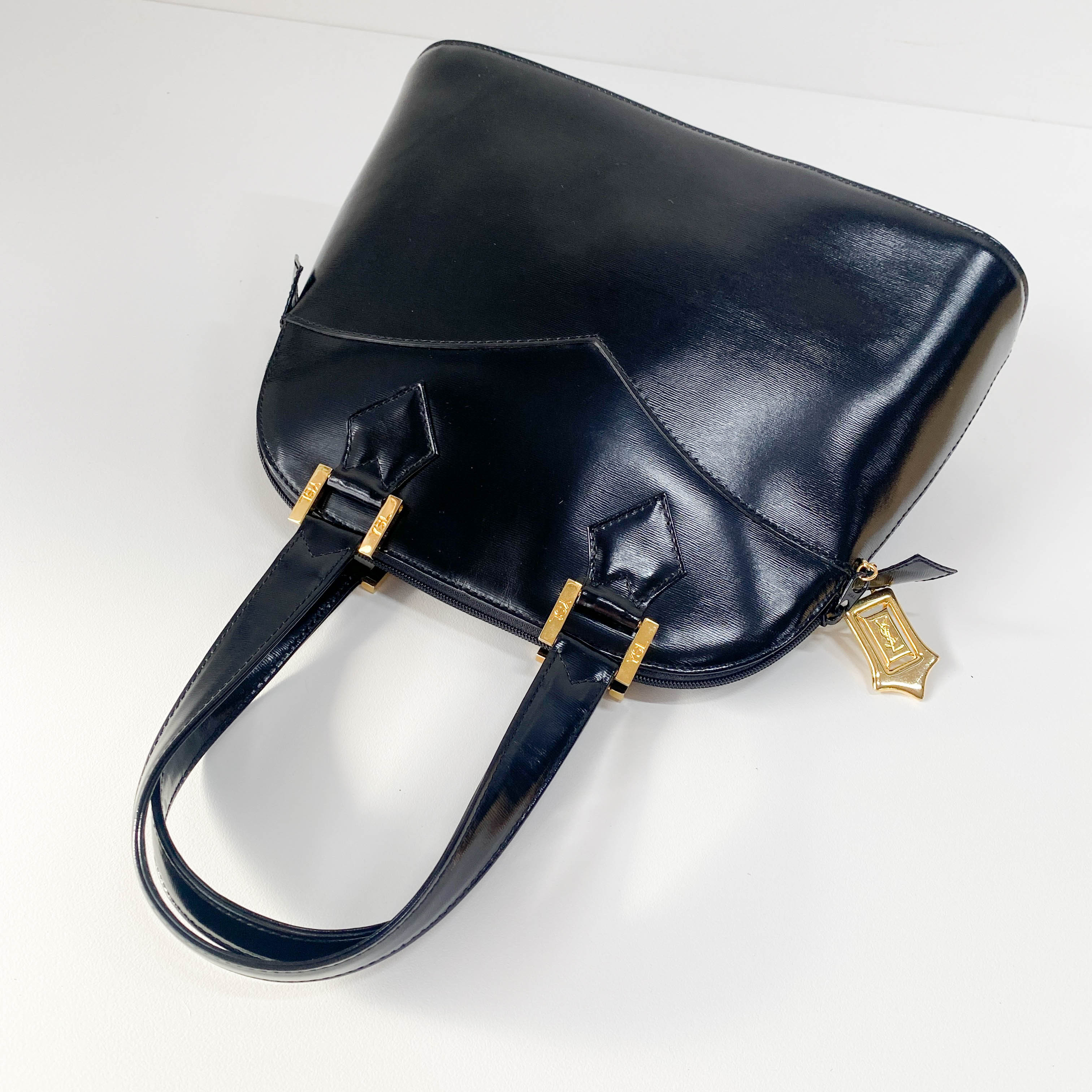Black Leather Top Handle Bag