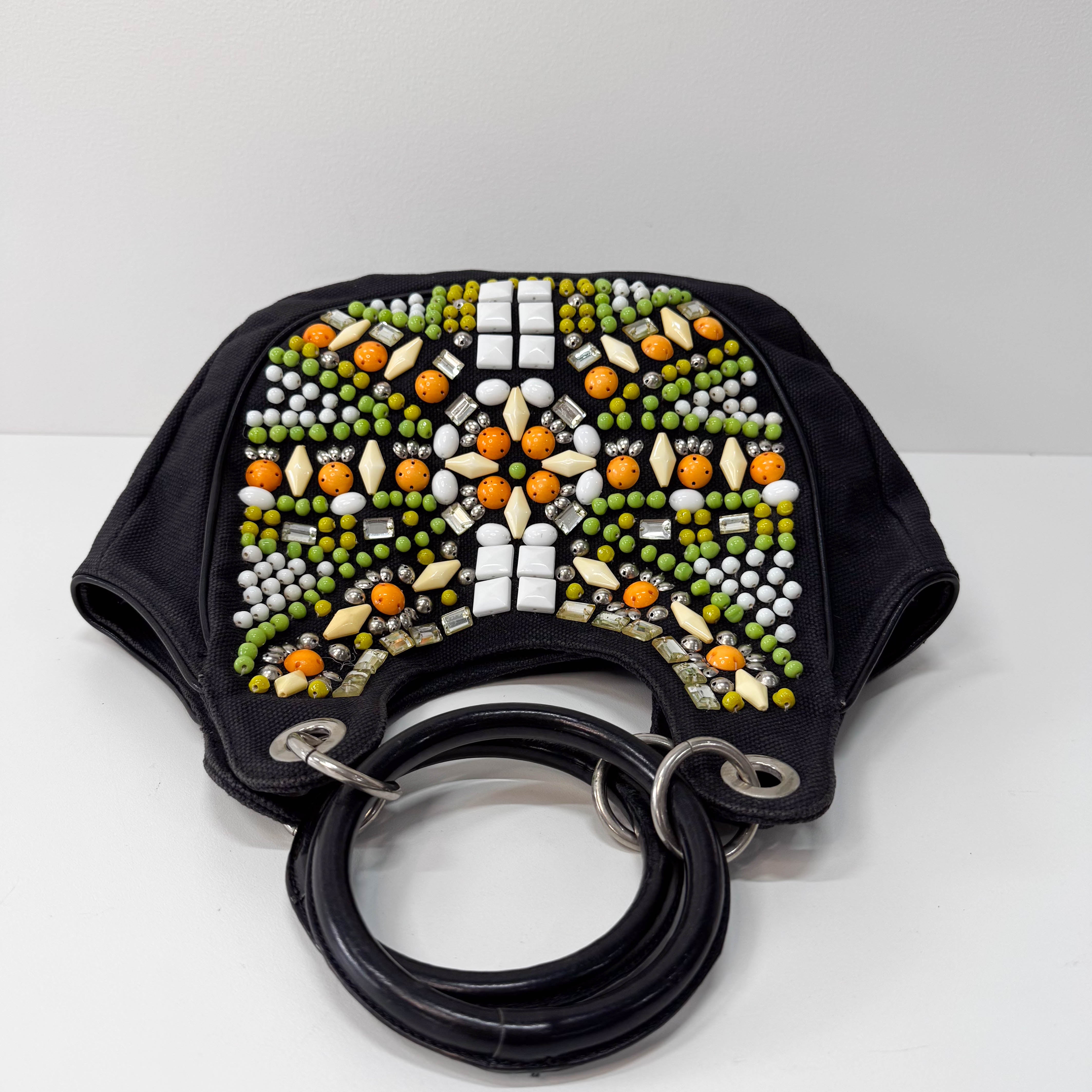 Archive Black denim Hobo Multicolor Beaded Double Round Handle Bag