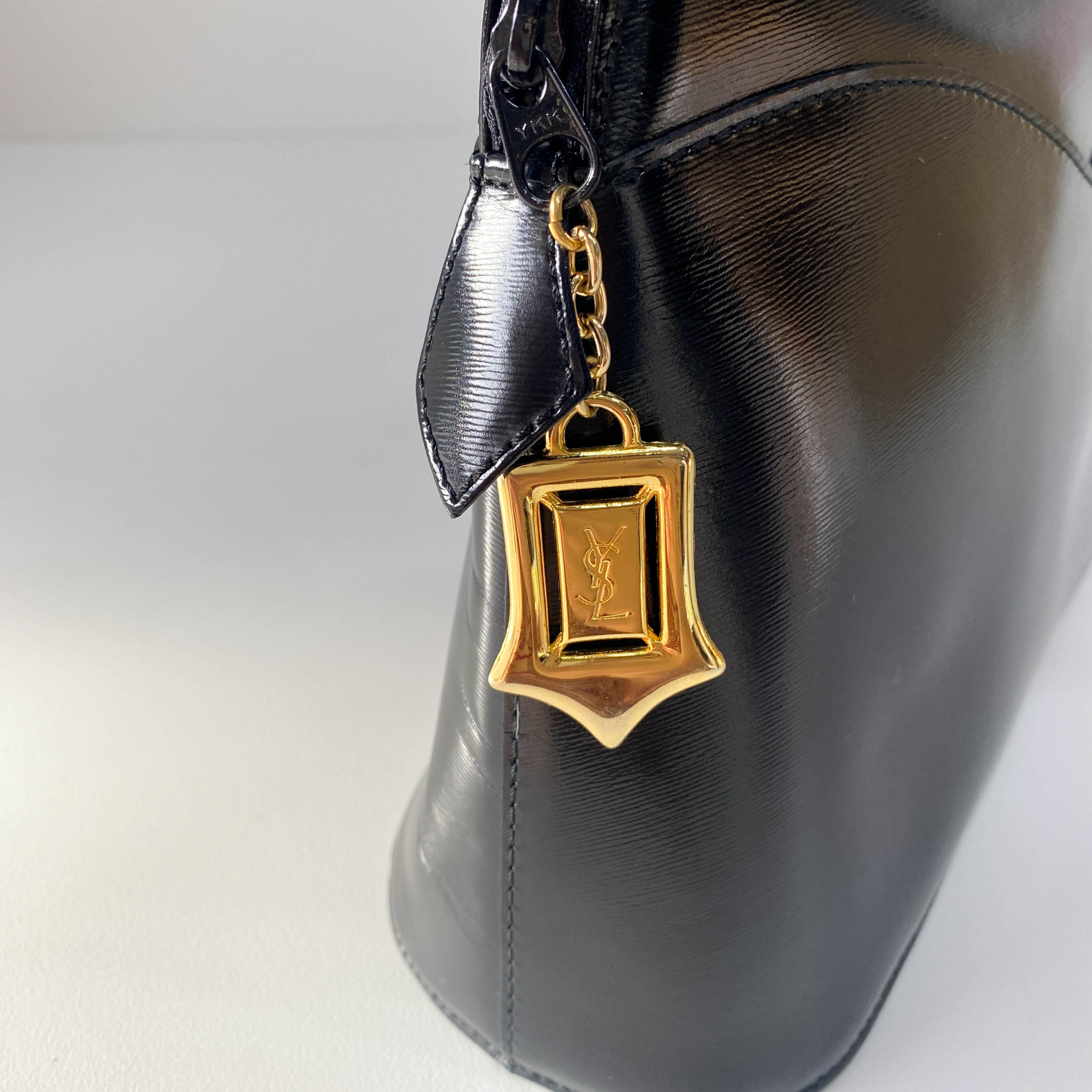 Black Leather Top Handle Bag