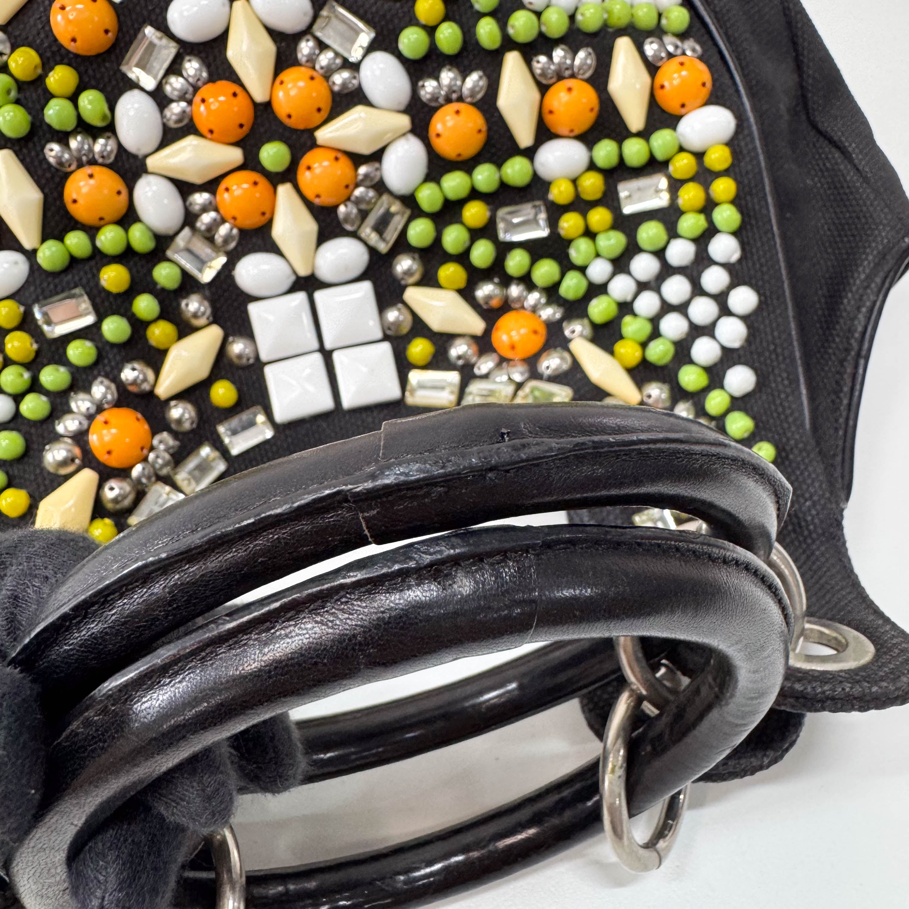 Archive Black denim Hobo Multicolor Beaded Double Round Handle Bag