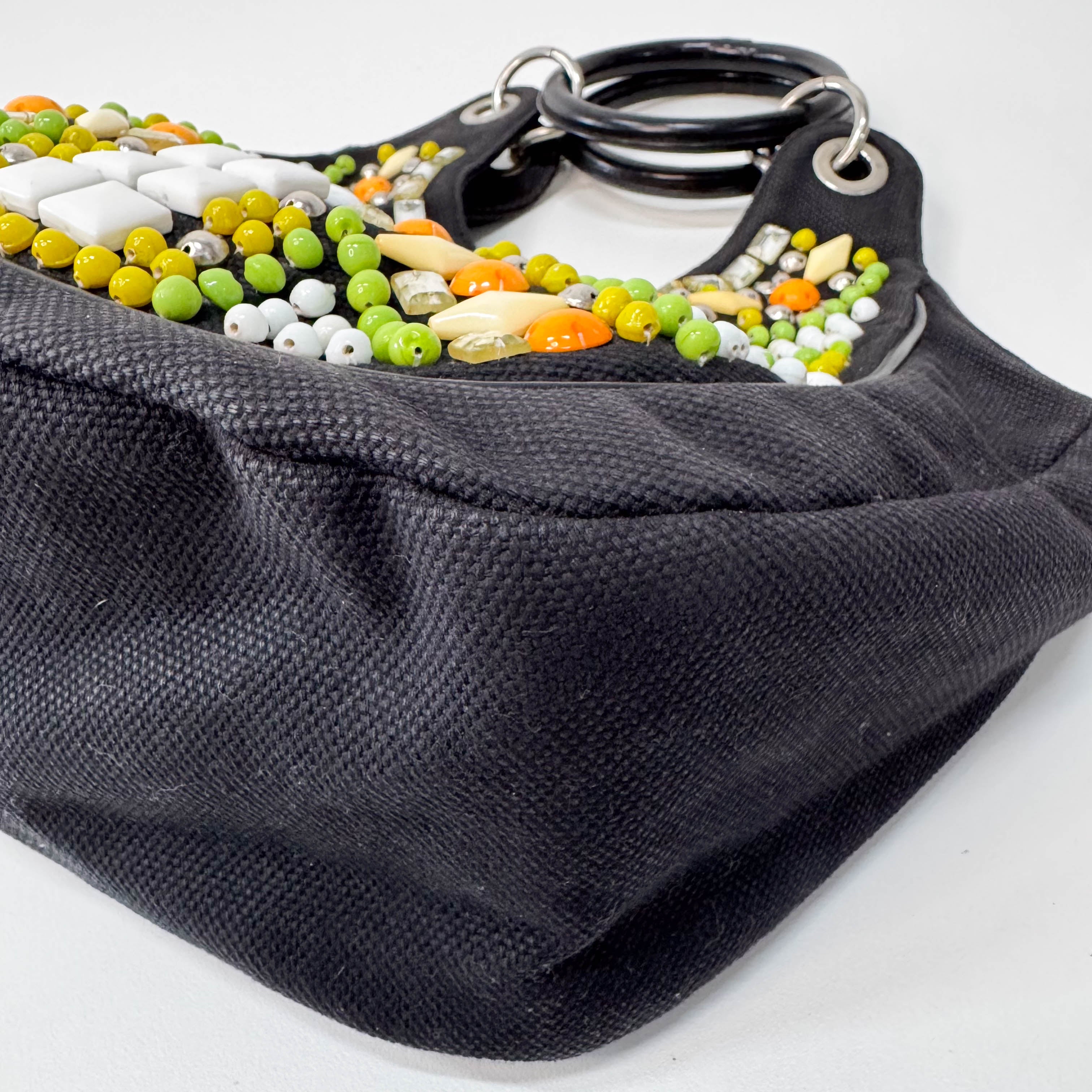 Archive Black denim Hobo Multicolor Beaded Double Round Handle Bag