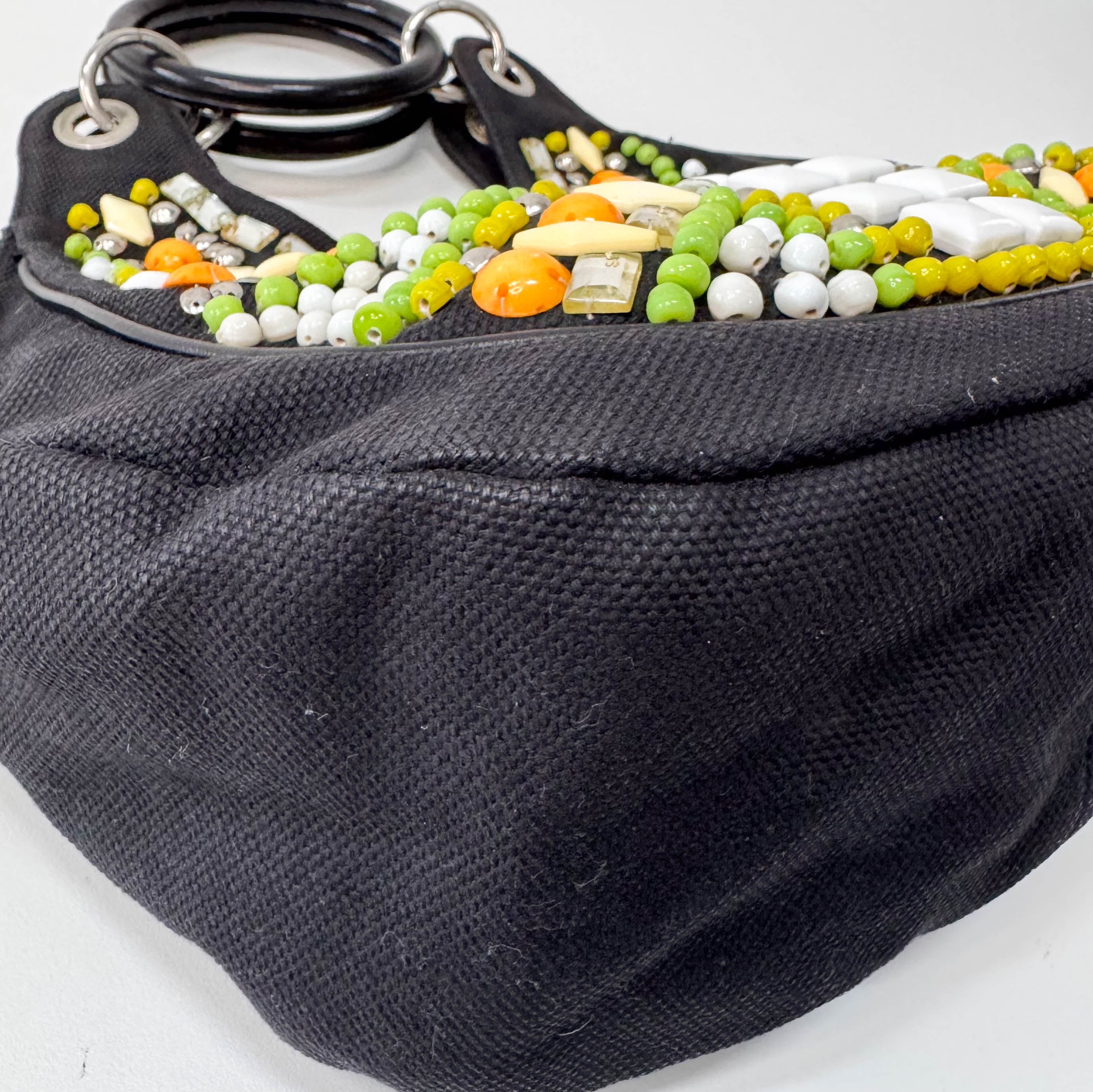 Archive Black denim Hobo Multicolor Beaded Double Round Handle Bag