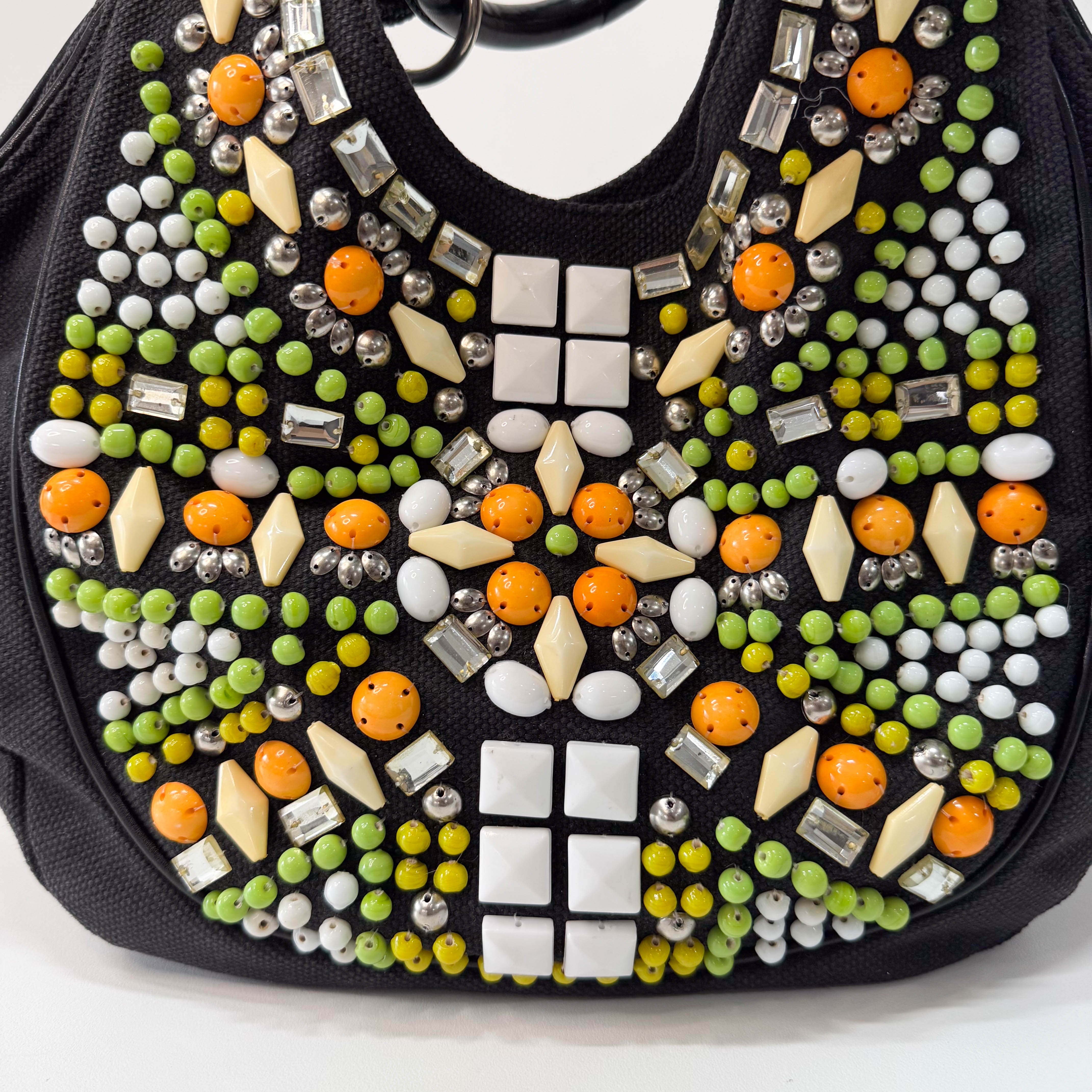 Archive Black denim Hobo Multicolor Beaded Double Round Handle Bag