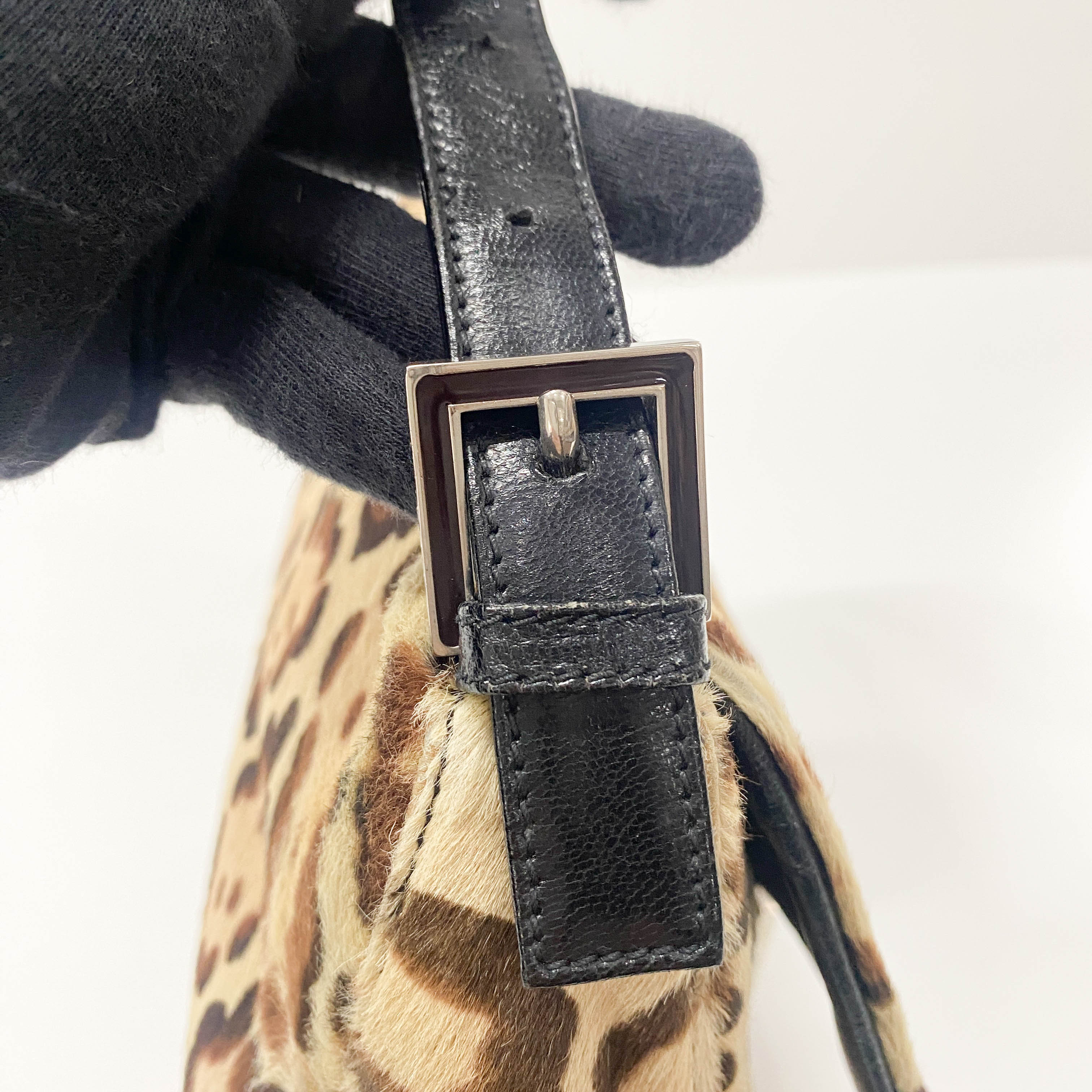 Mamma Baguette Leopard Print Pony Hair Shoulder Bag