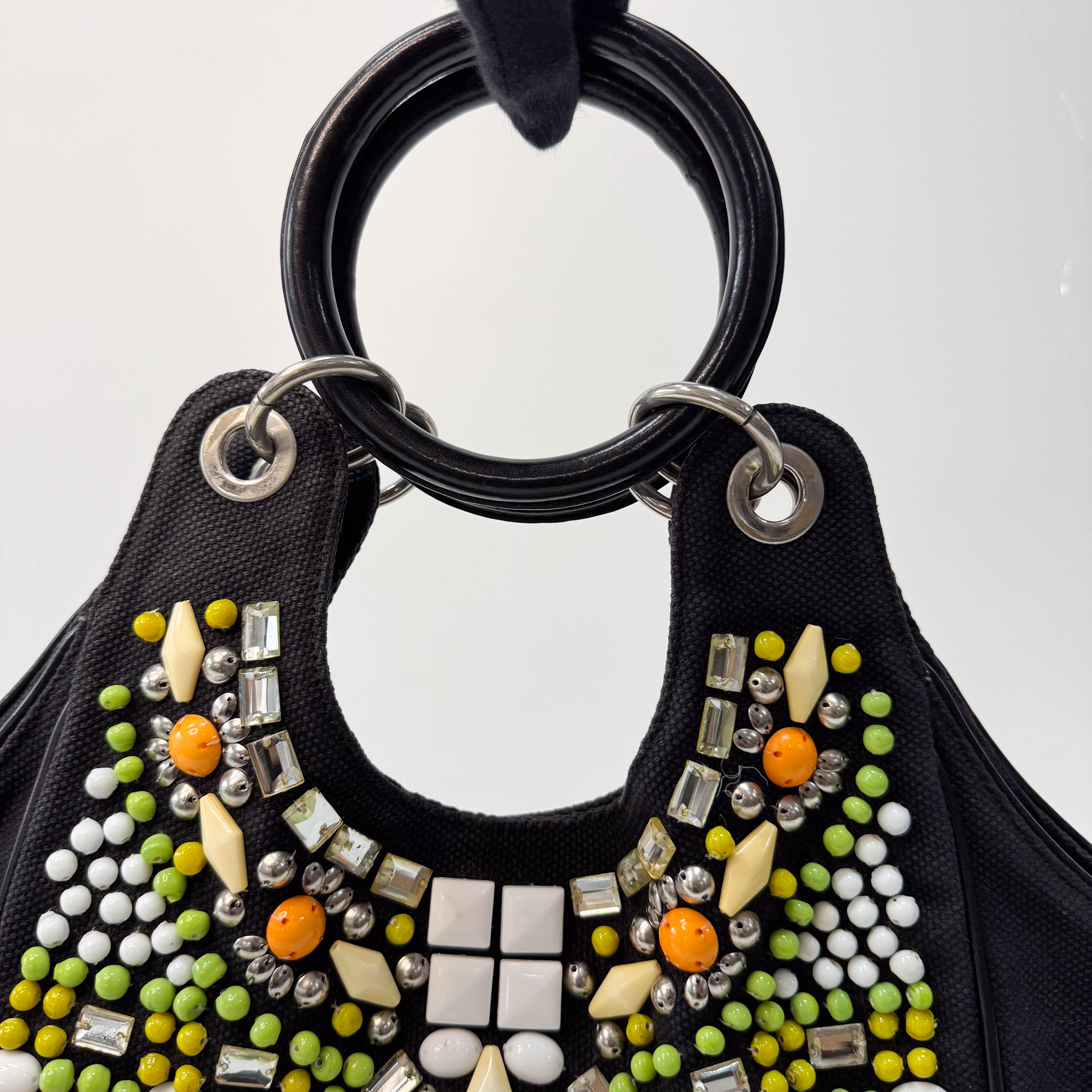 Archive Black denim Hobo Multicolor Beaded Double Round Handle Bag