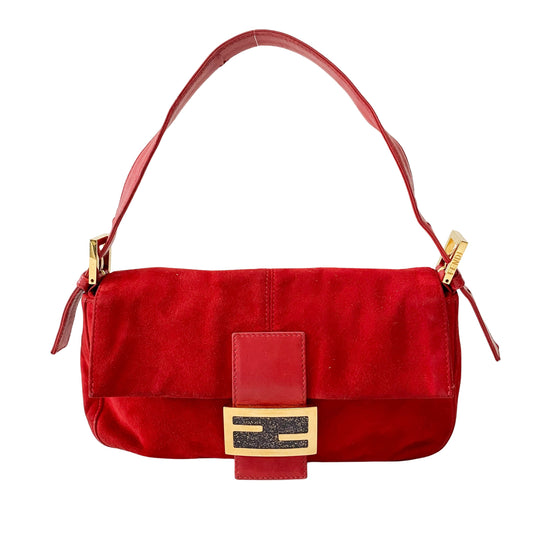 Baguette Red Suede Shoulder Bag