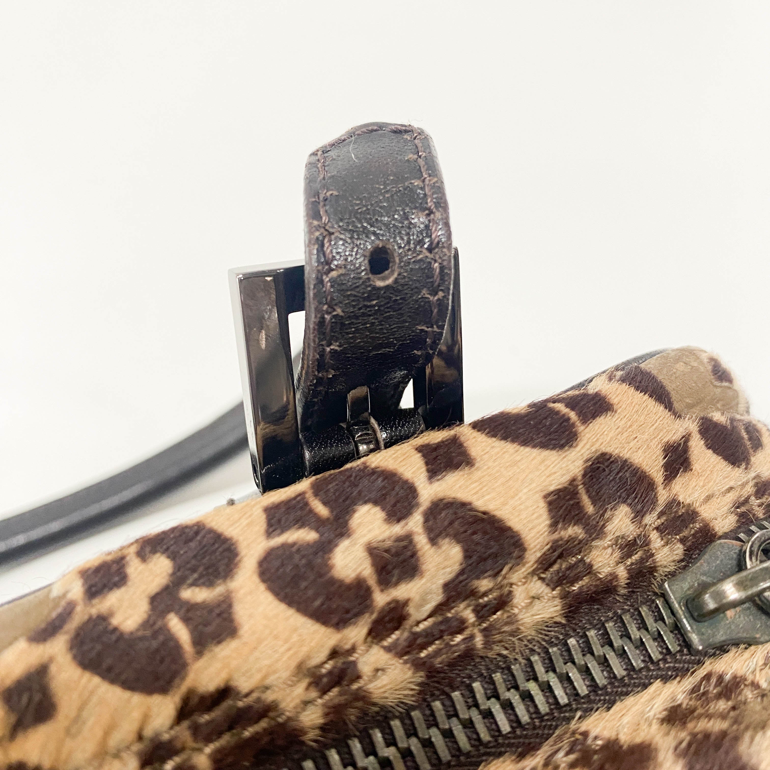 Zucca Leopard Print Pony Hair Shoulder Bag
