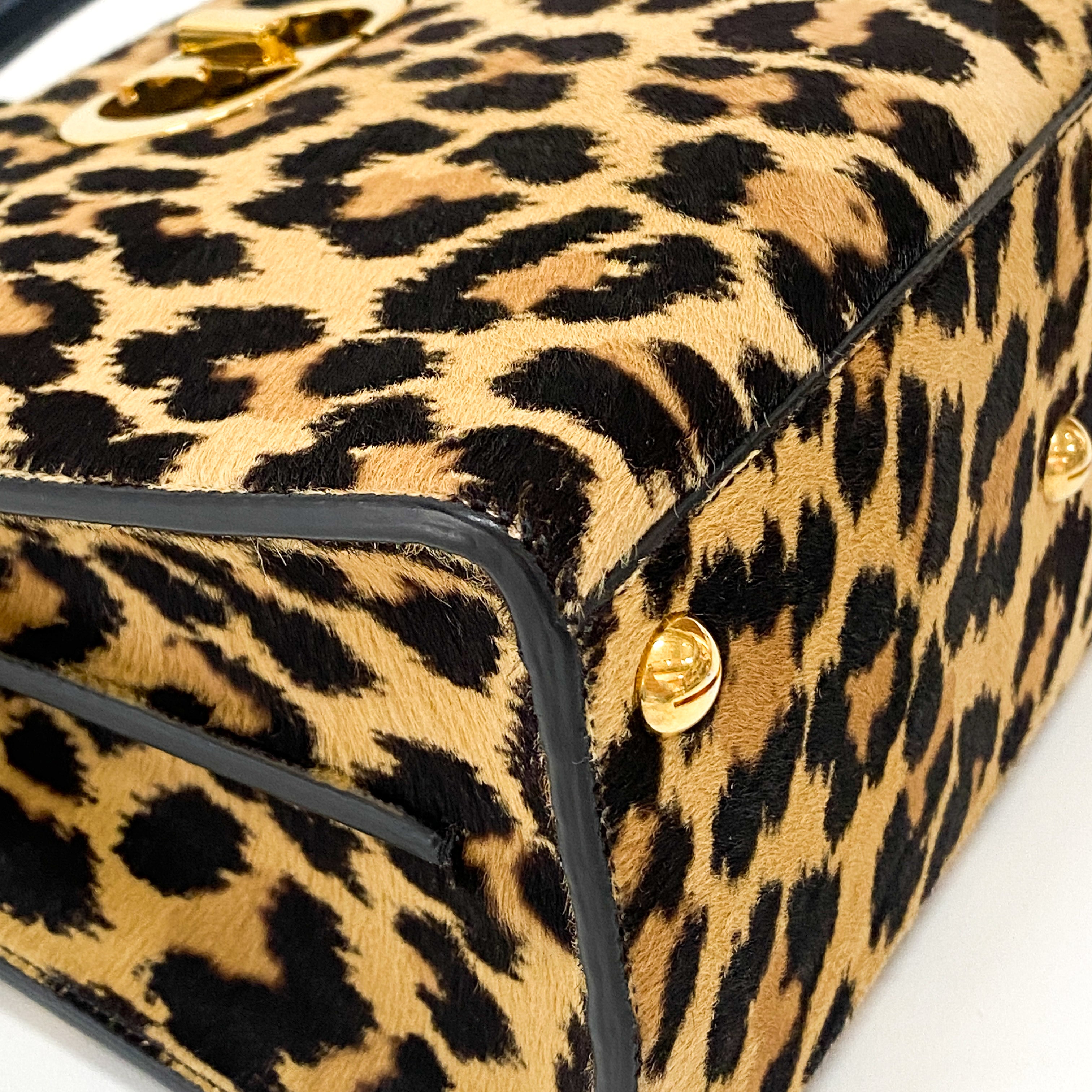 Montaigne Leopard Print Pony Hair Top Handle Bag
