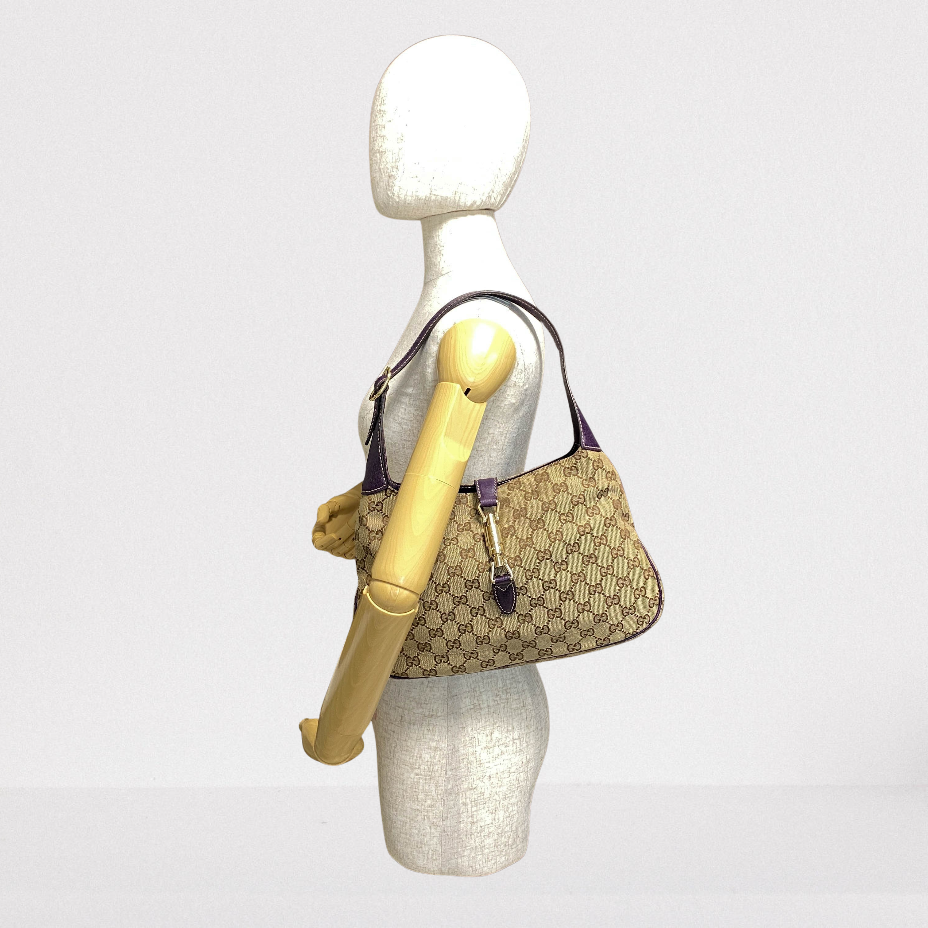 New Jackie Purple Leather and GG Canvas Shoulder Bag