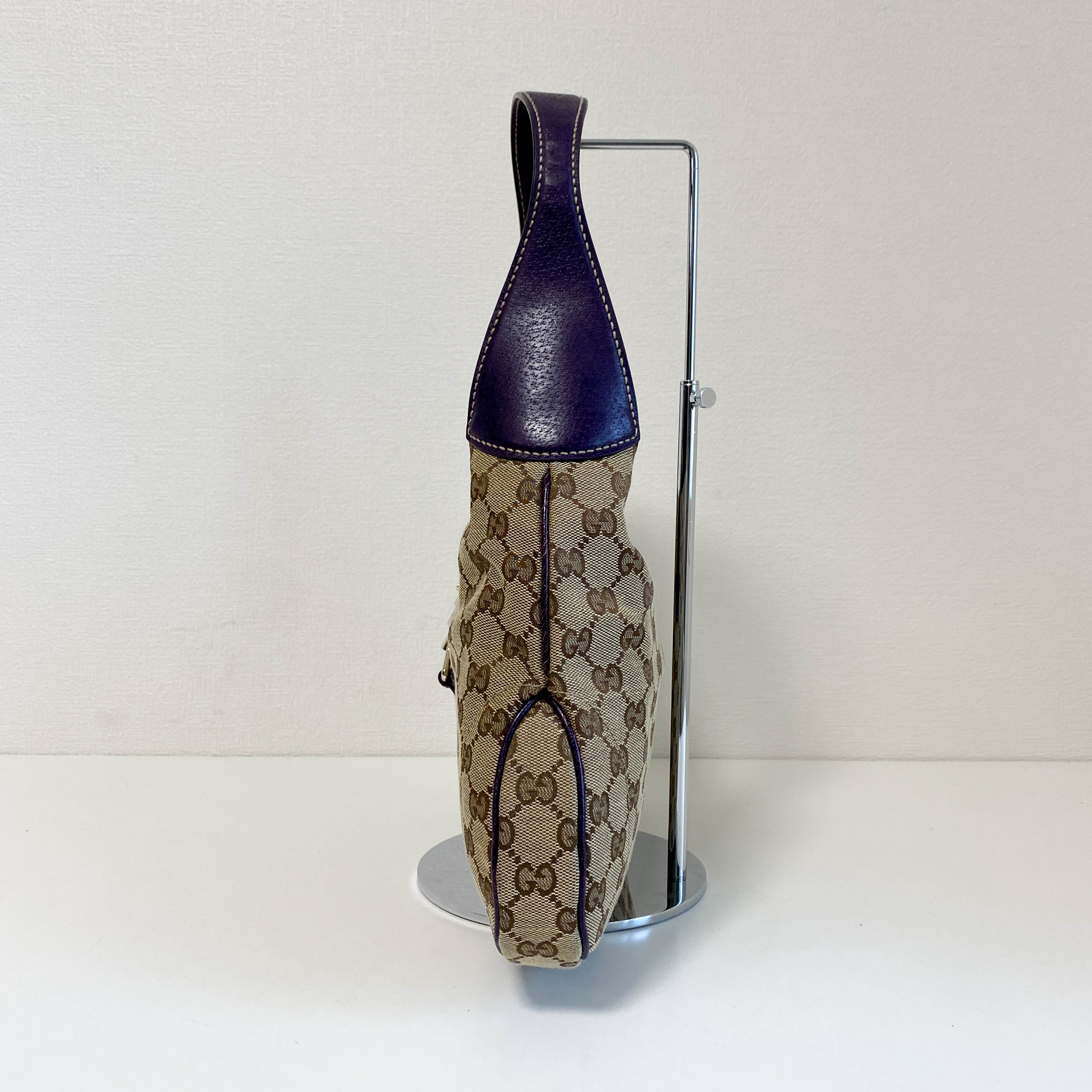 New Jackie Purple Leather and GG Canvas Shoulder Bag