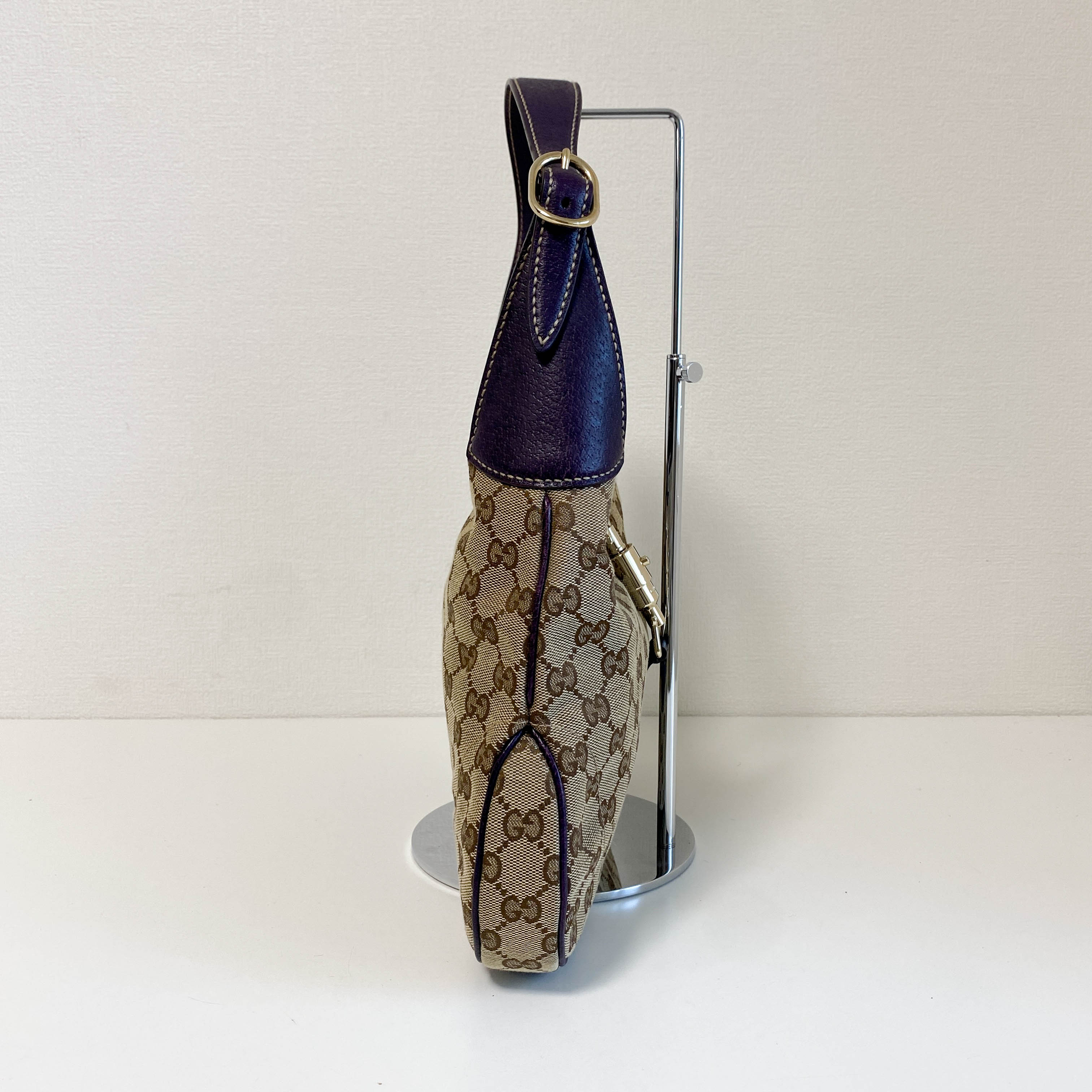 New Jackie Purple Leather and GG Canvas Shoulder Bag