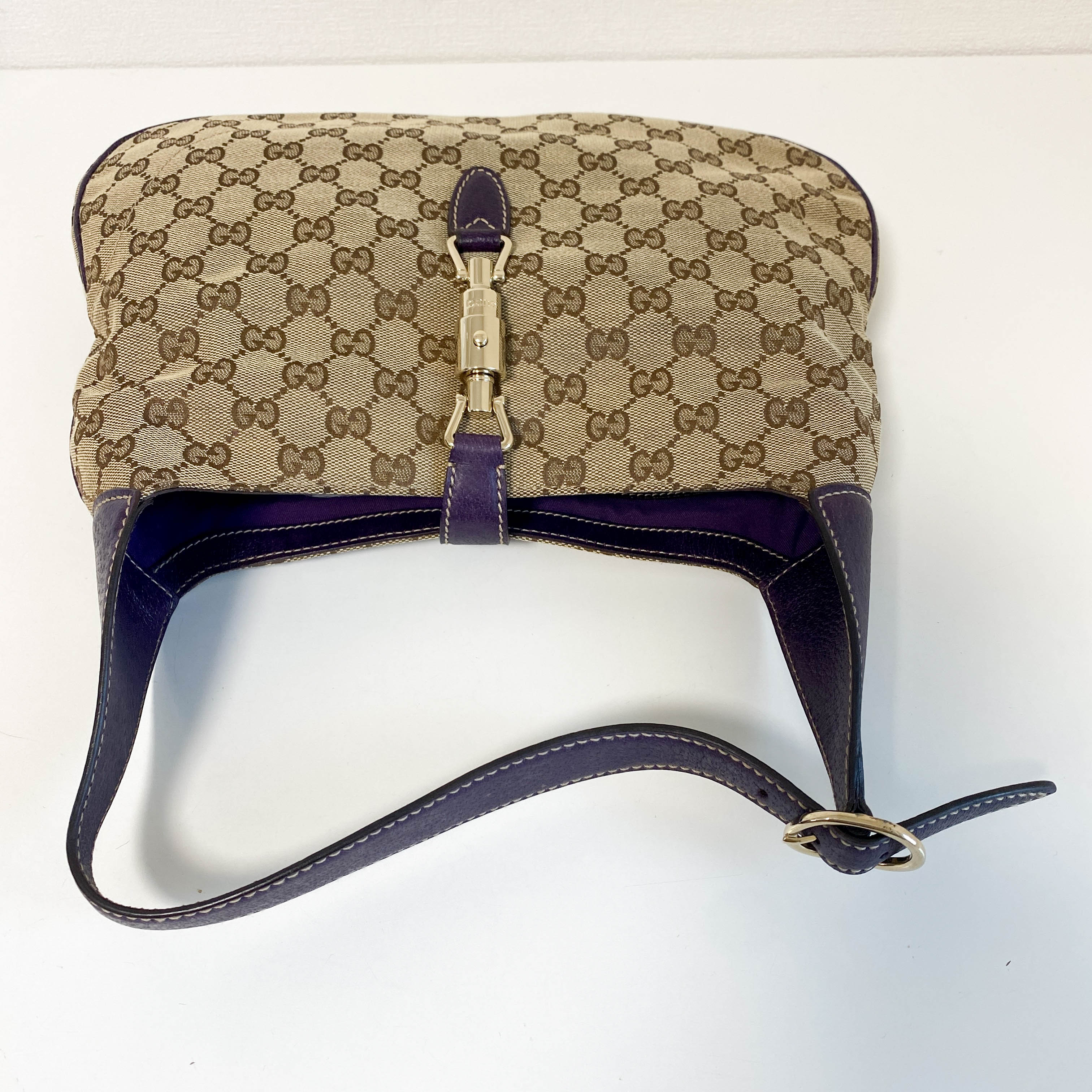 New Jackie Purple Leather and GG Canvas Shoulder Bag