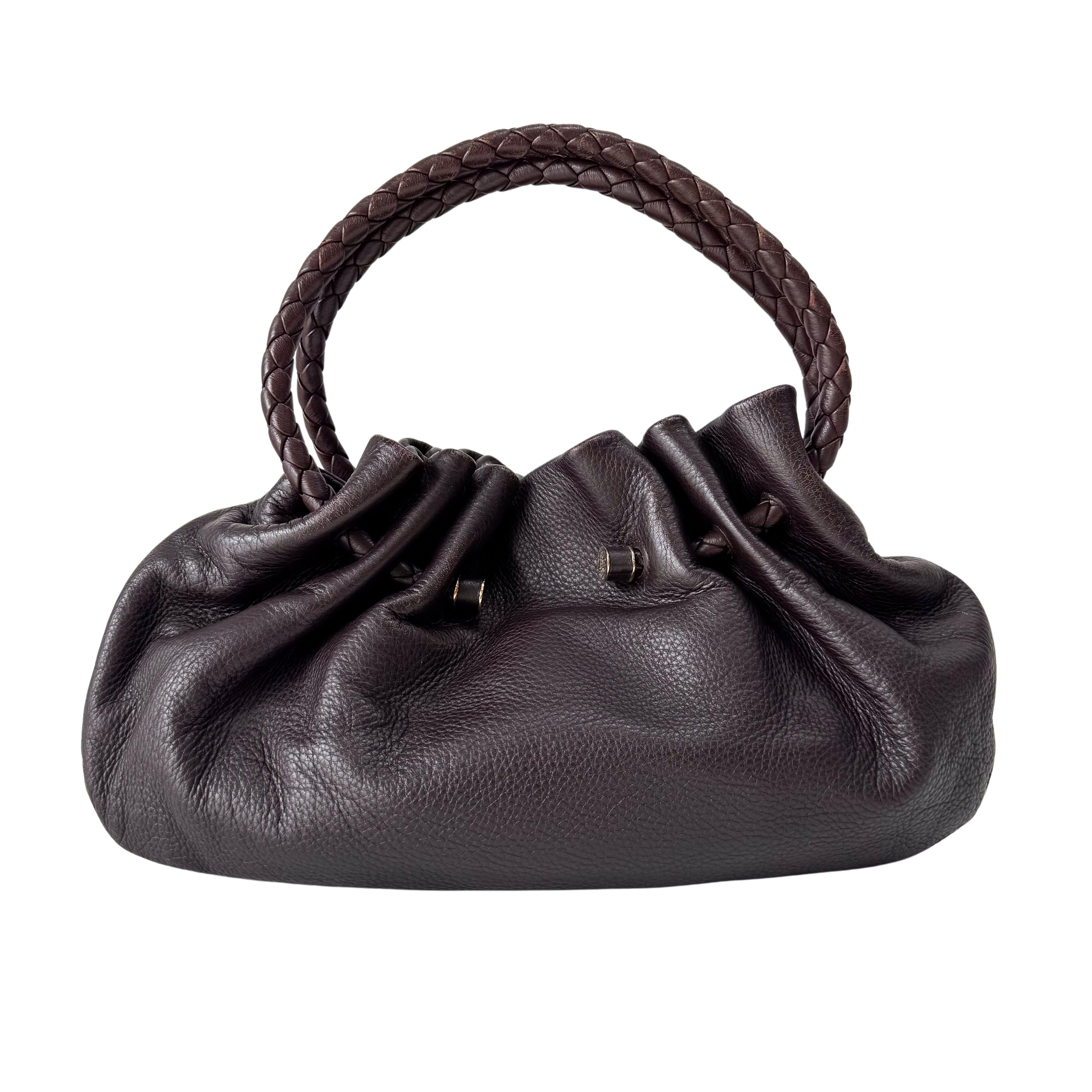 Intrecciato Brown Drawstring Leathe Shoulder Bag