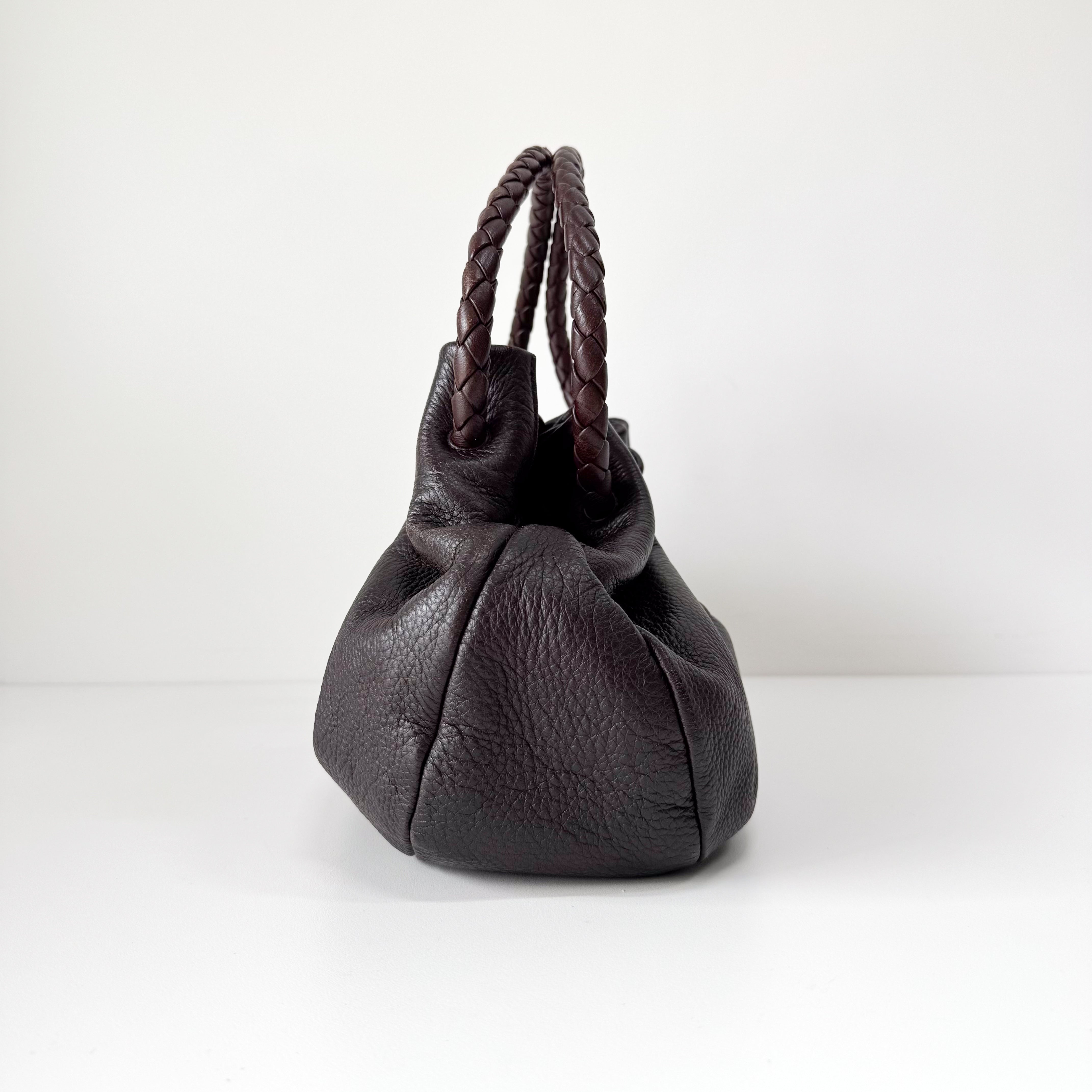 Intrecciato Brown Drawstring Leathe Shoulder Bag