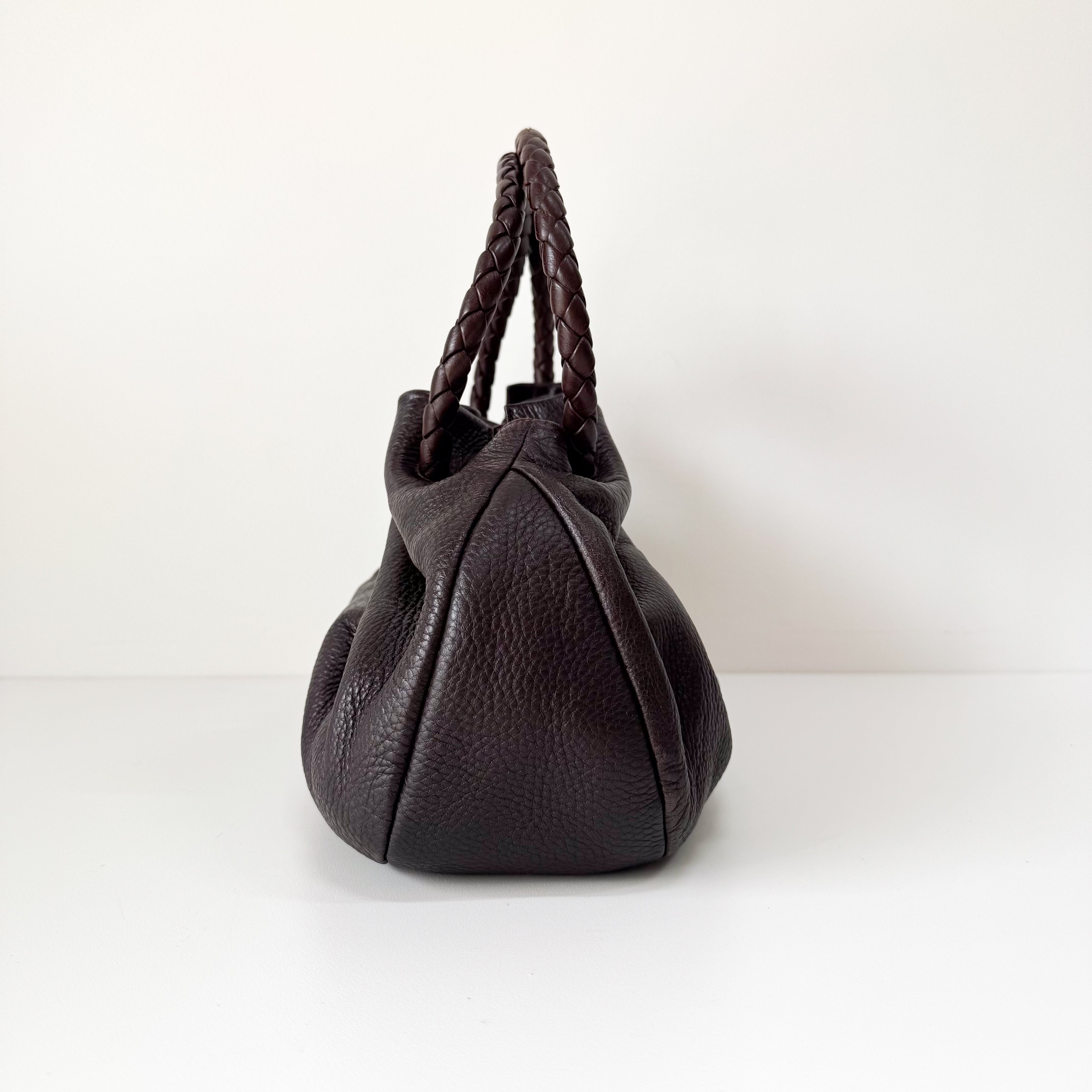 Intrecciato Brown Drawstring Leathe Shoulder Bag