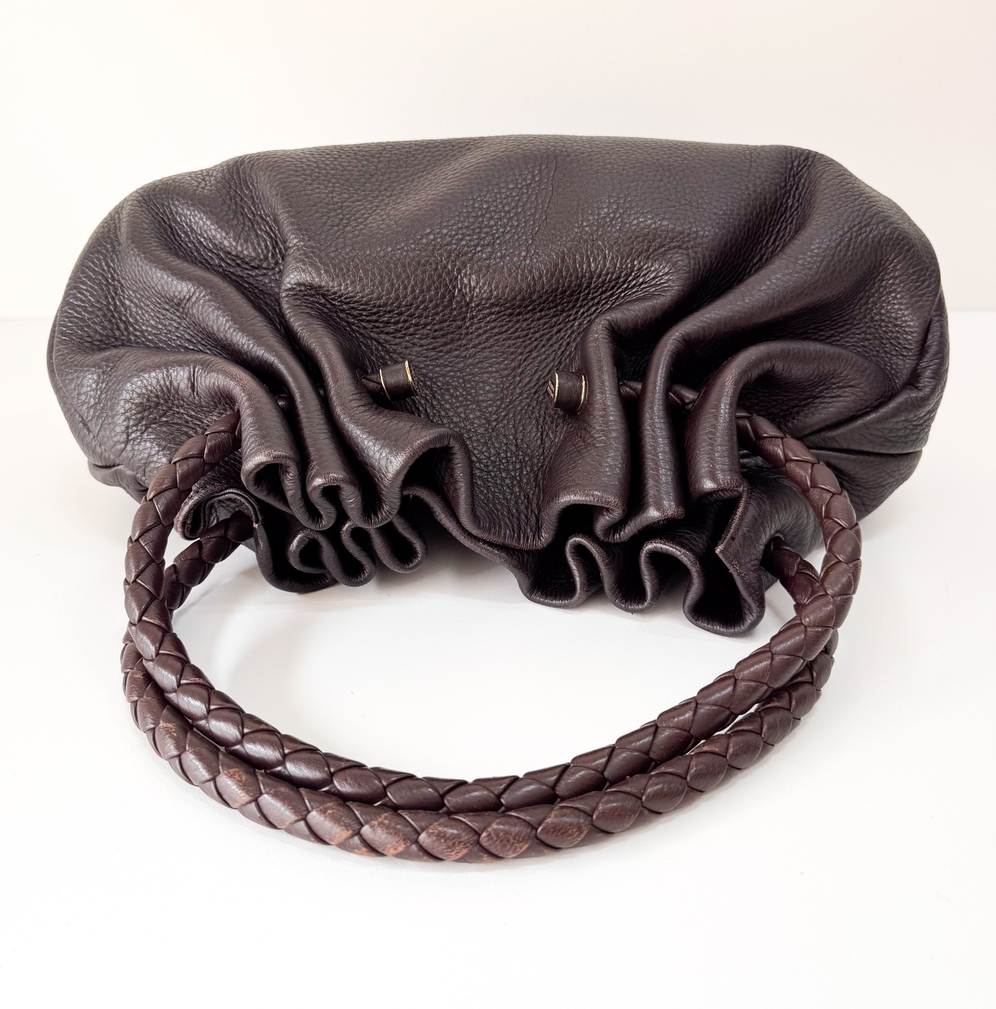 Intrecciato Brown Drawstring Leathe Shoulder Bag