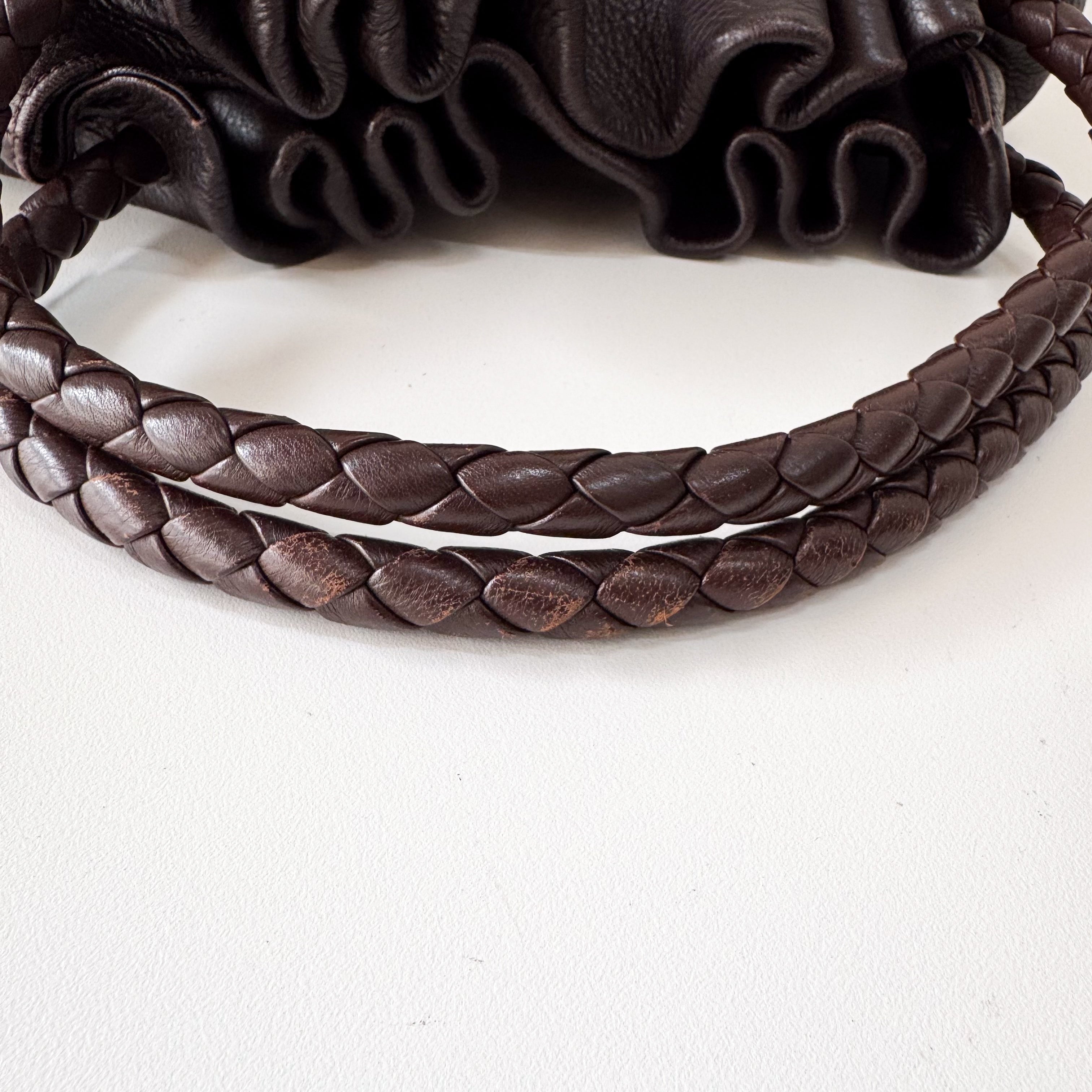 Intrecciato Brown Drawstring Leathe Shoulder Bag